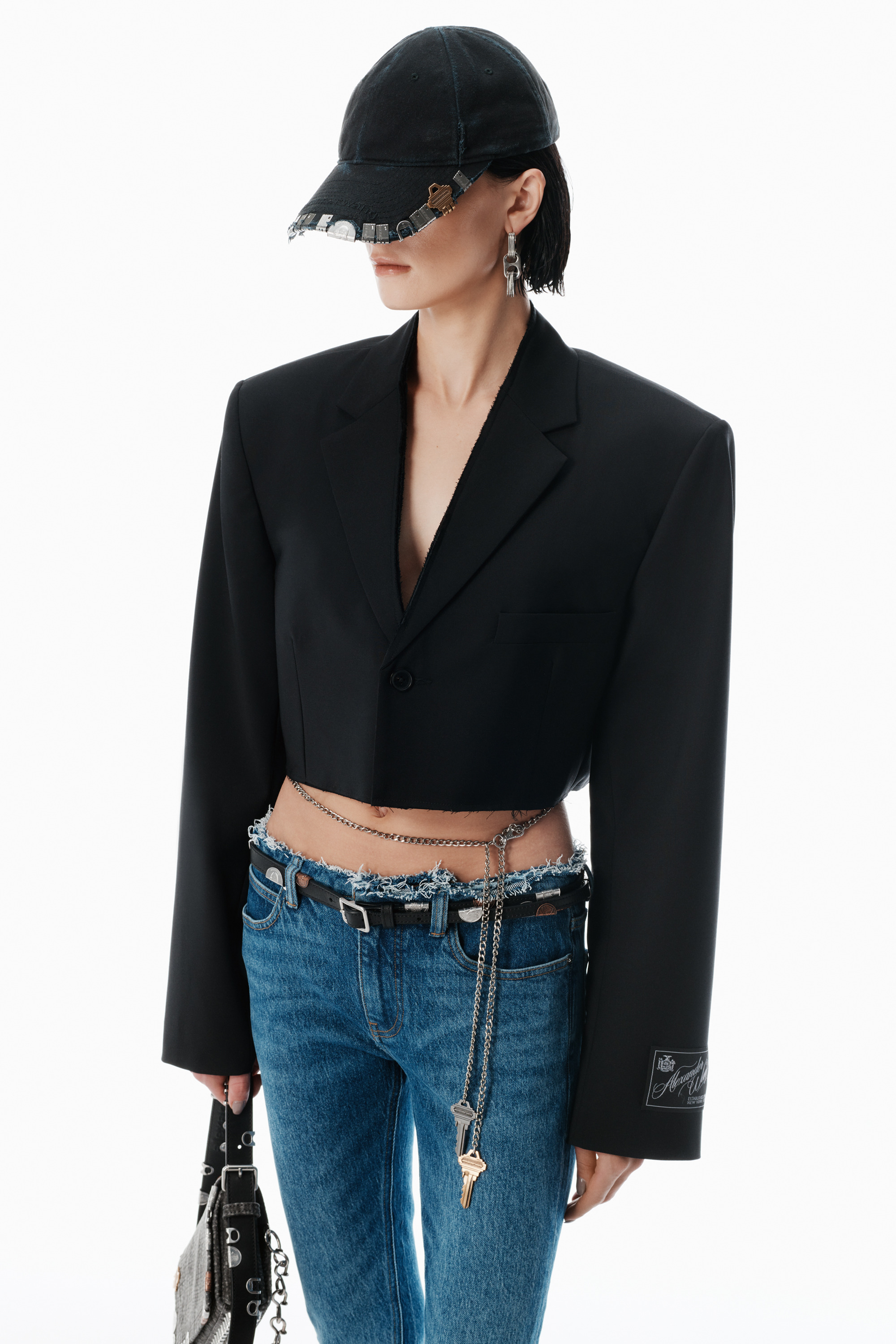 Black Wool-Blend Raw-Edged Blazer - 3