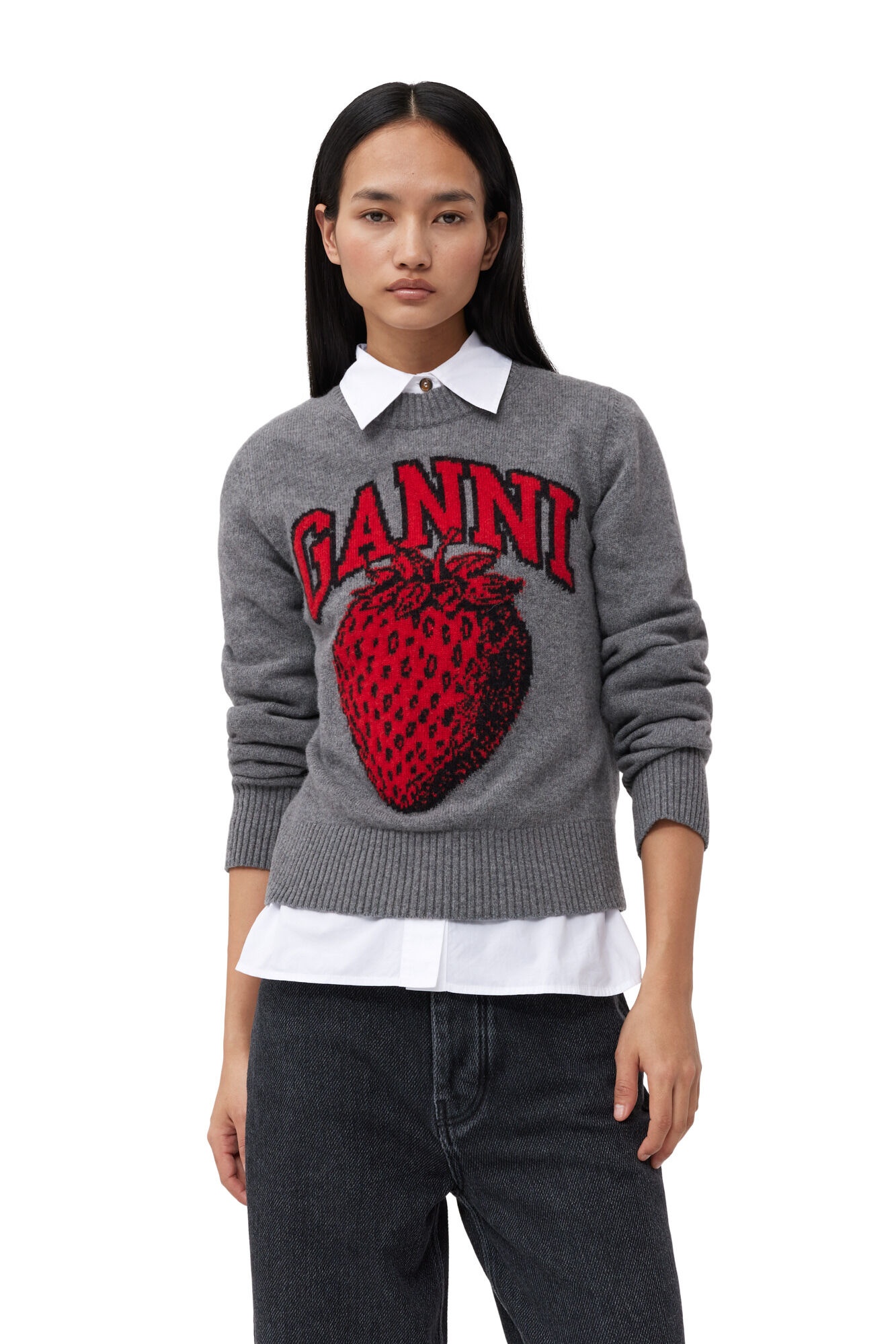 GRAPHIC STRAWBERRY O-NECK PULLOVER - 2