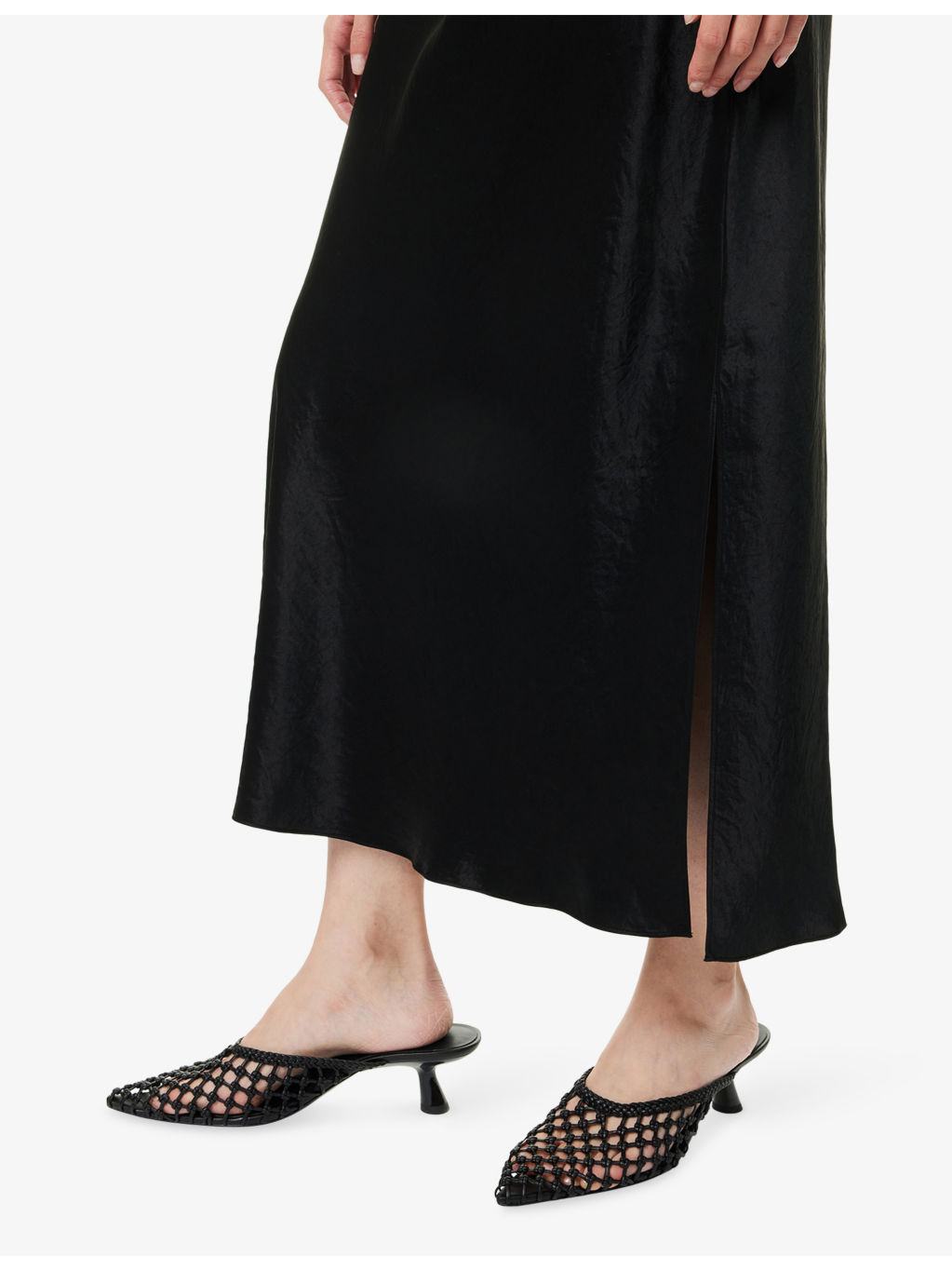 Side Slit High-Waist Woven Midi Skirt - 5