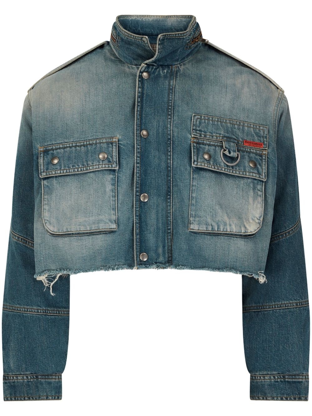 logo-patch denim cropped jacket - 1