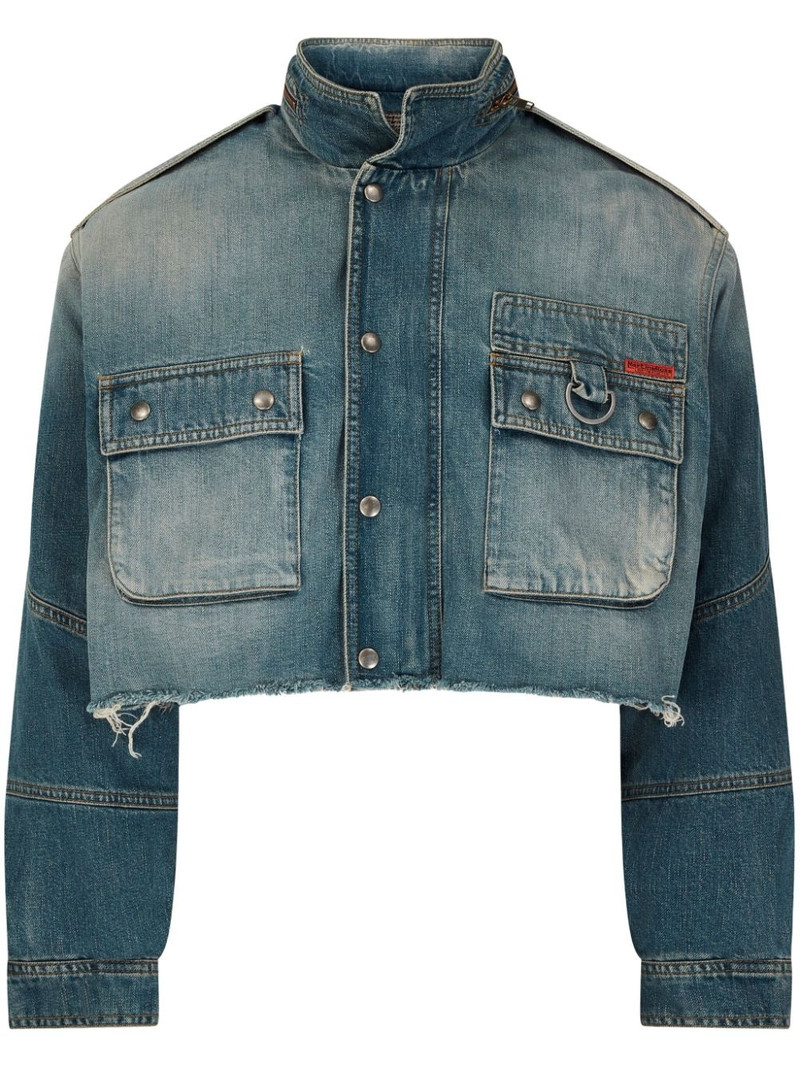 logo-patch denim cropped jacket 1