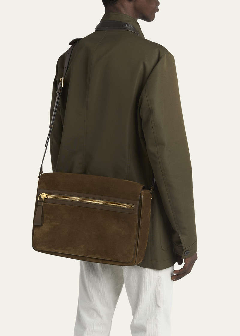 TOM FORD Men's Buckley Suede Large Flap Messenger Bag outlook