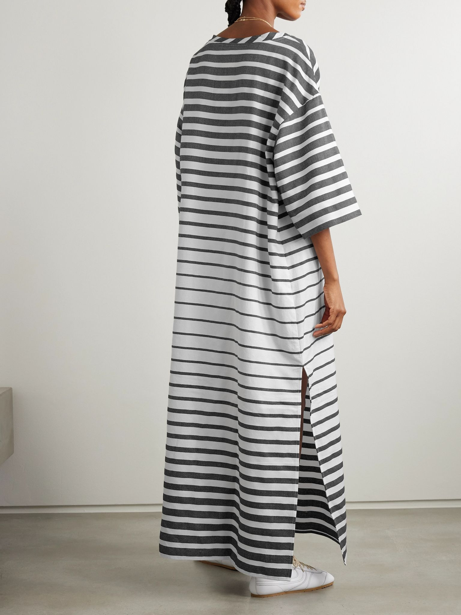 Striped cotton-blend maxi dress Black - 3