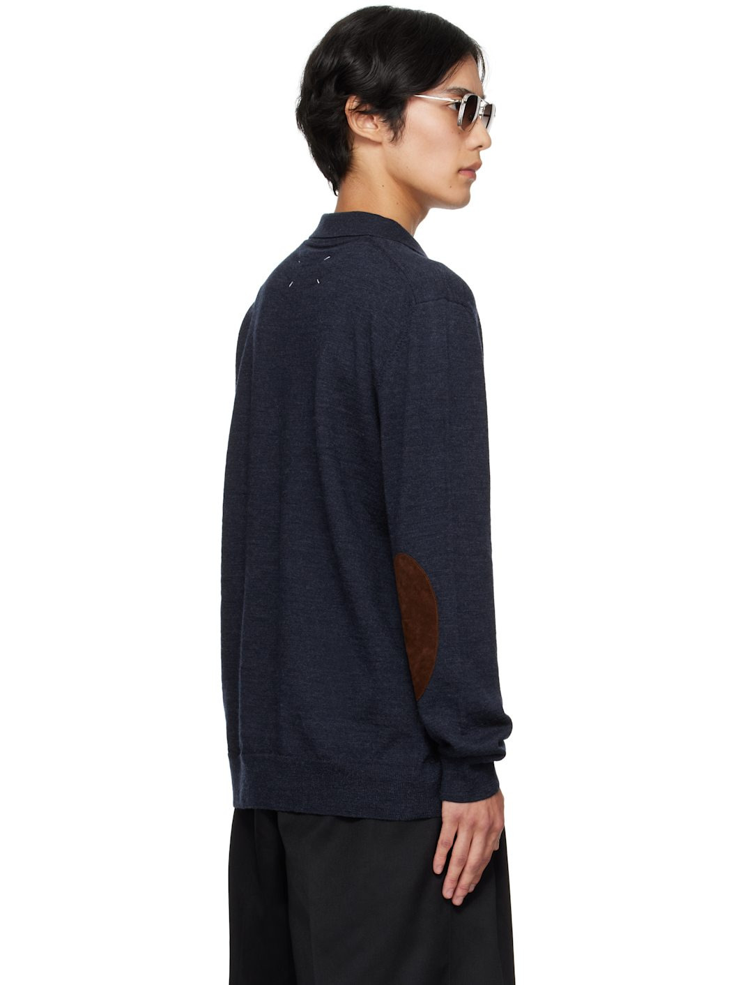 Navy Suede Elbow Patch Polo - 3