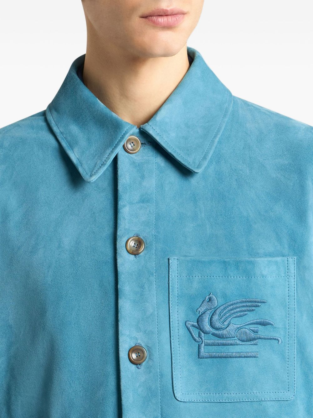 pegasus-embroidered suede shirt jacket - 5