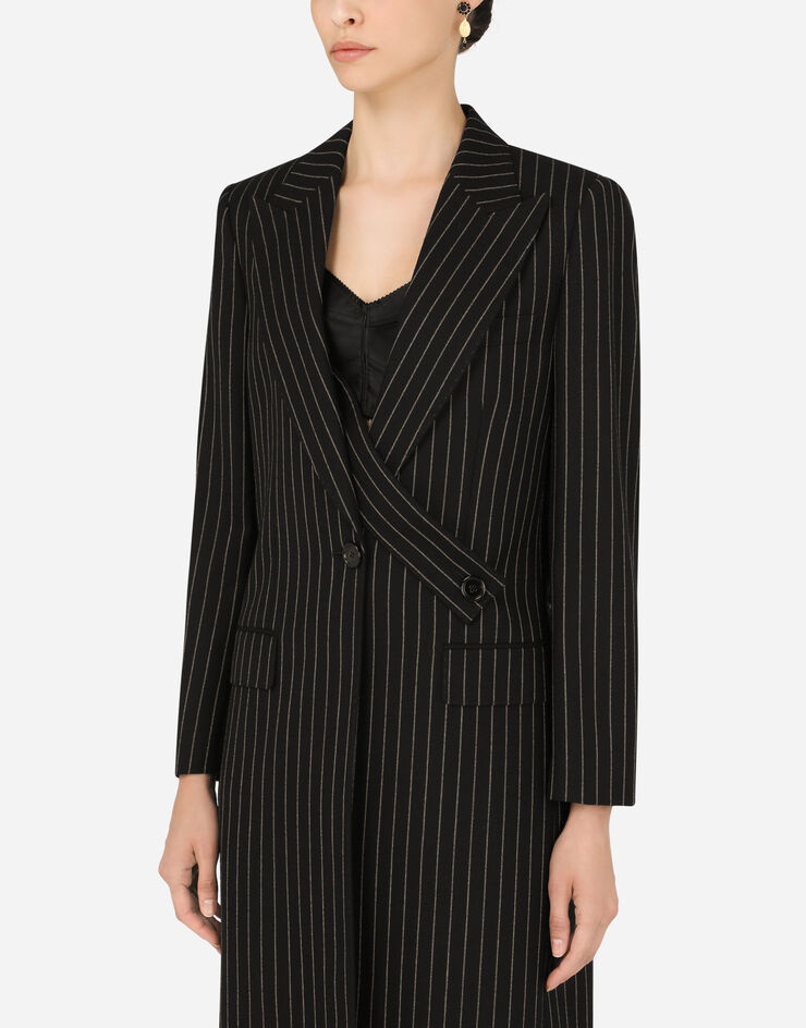 Pinstripe woolen robe coat - 4