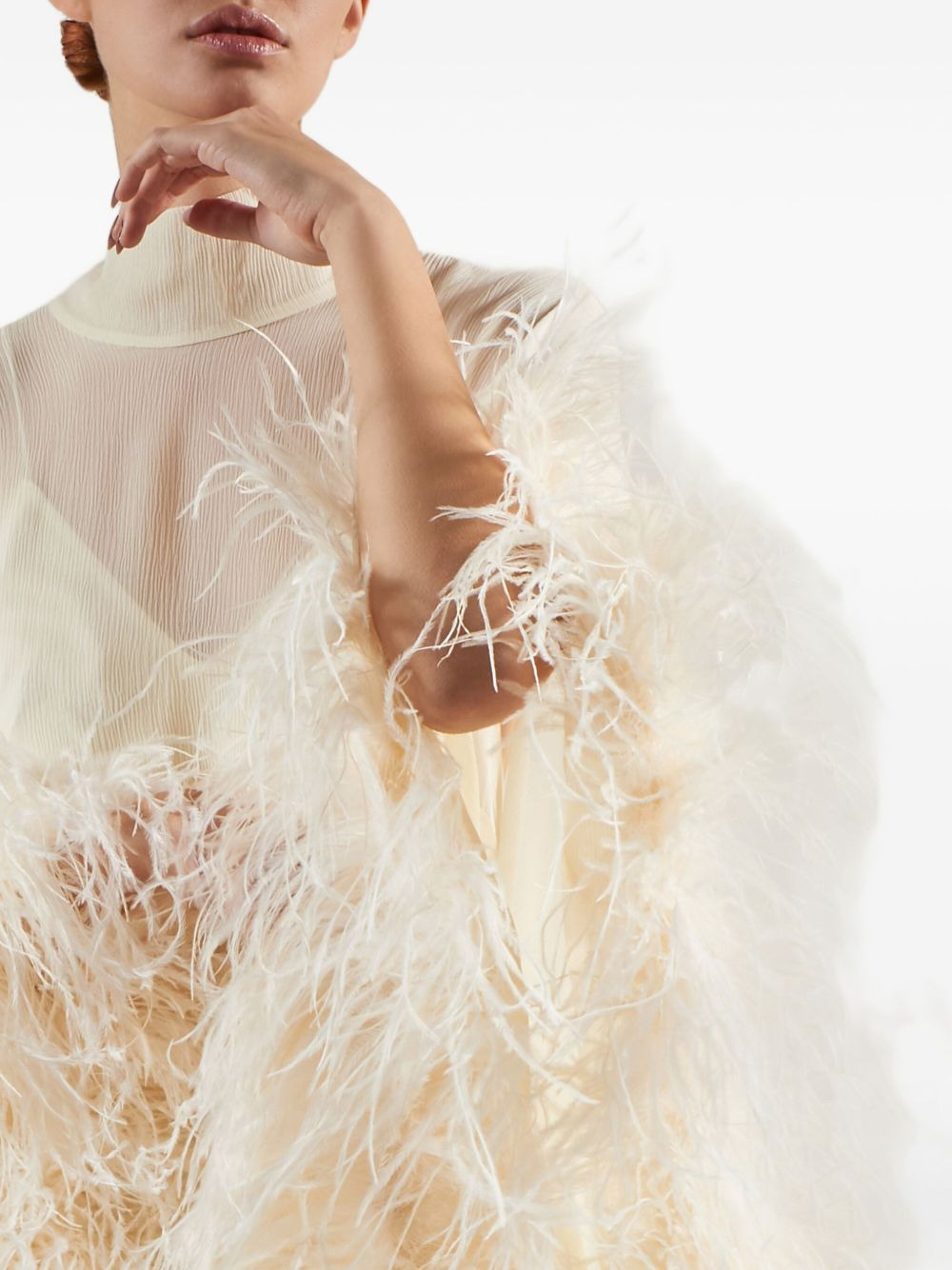 feather-trimmed silk maxi dress - 5