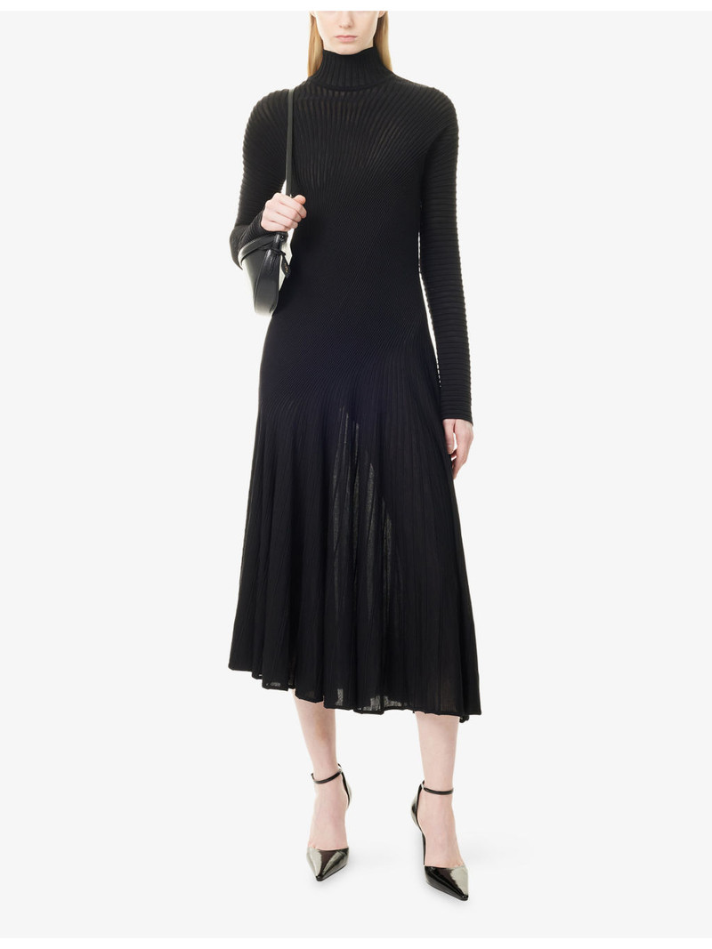 Alaïa Twisted High-Neck Wool-Blend Midi Dress outlook