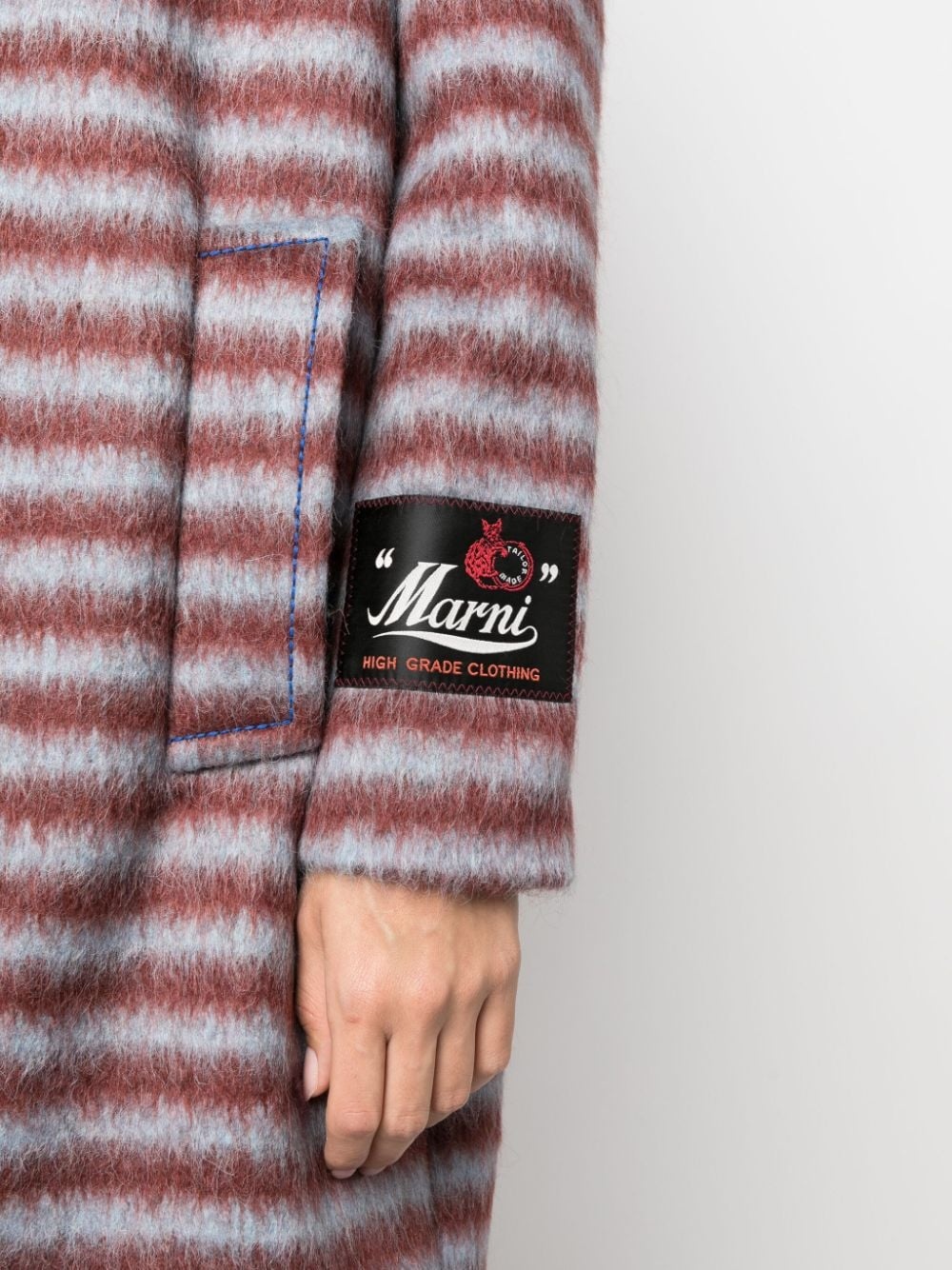 brushed striped single-breasted coat - 5