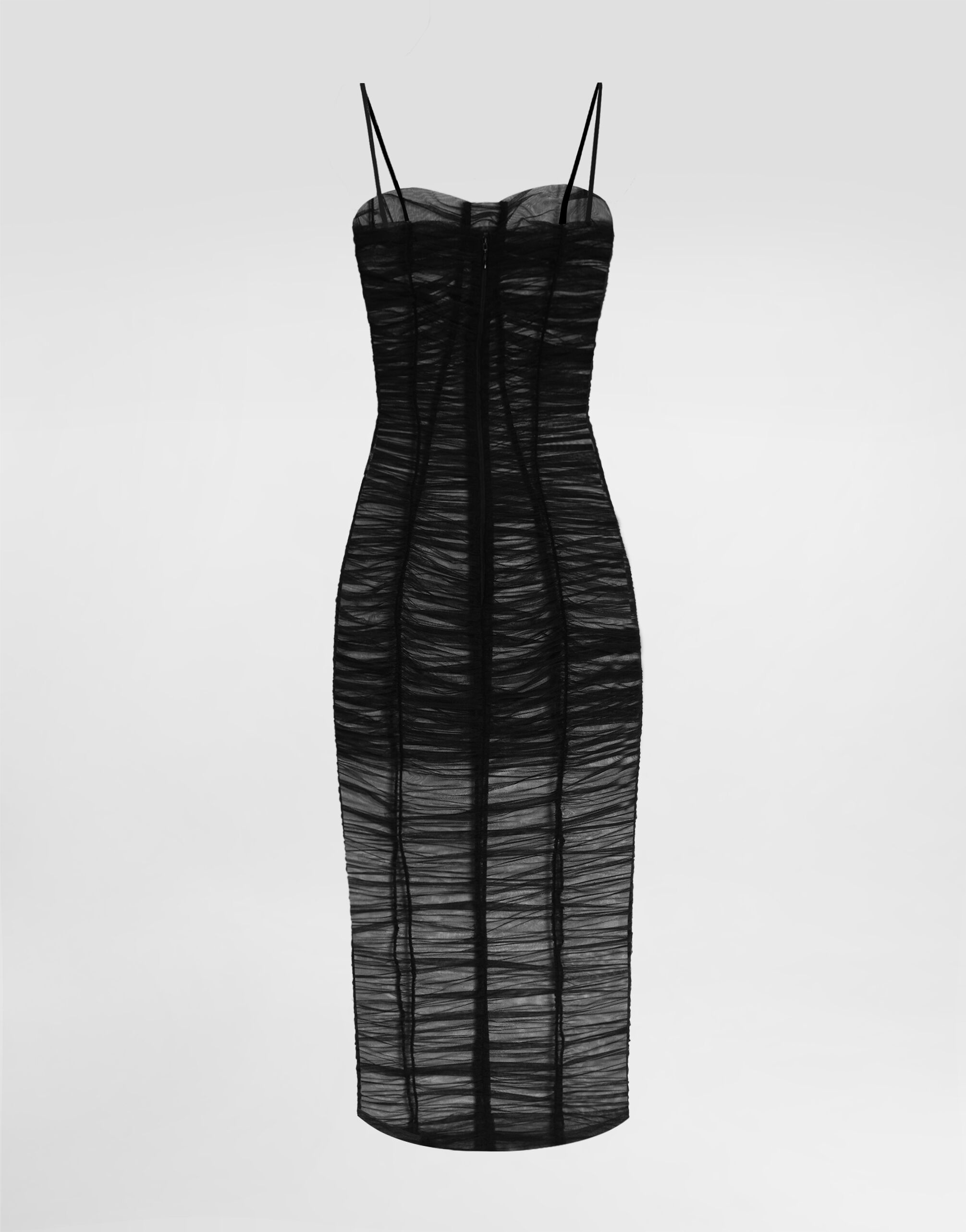 Tulle calf-length dress with draping - 5