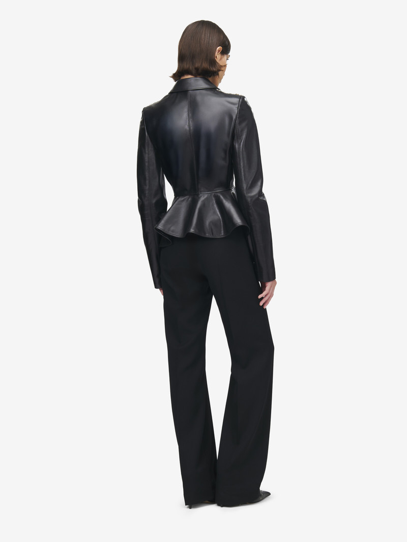 Crystal Embroidery Leather Peplum Jacket 4