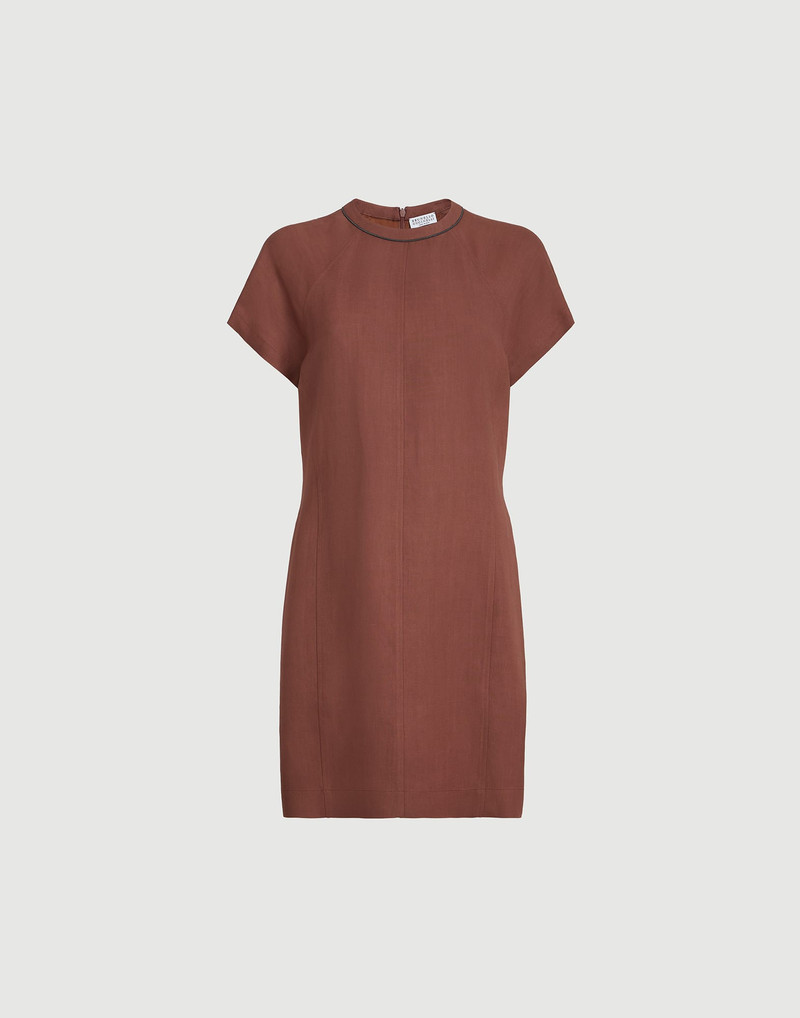 Viscose and linen fluid twill t-shirt dress with shiny trim 1