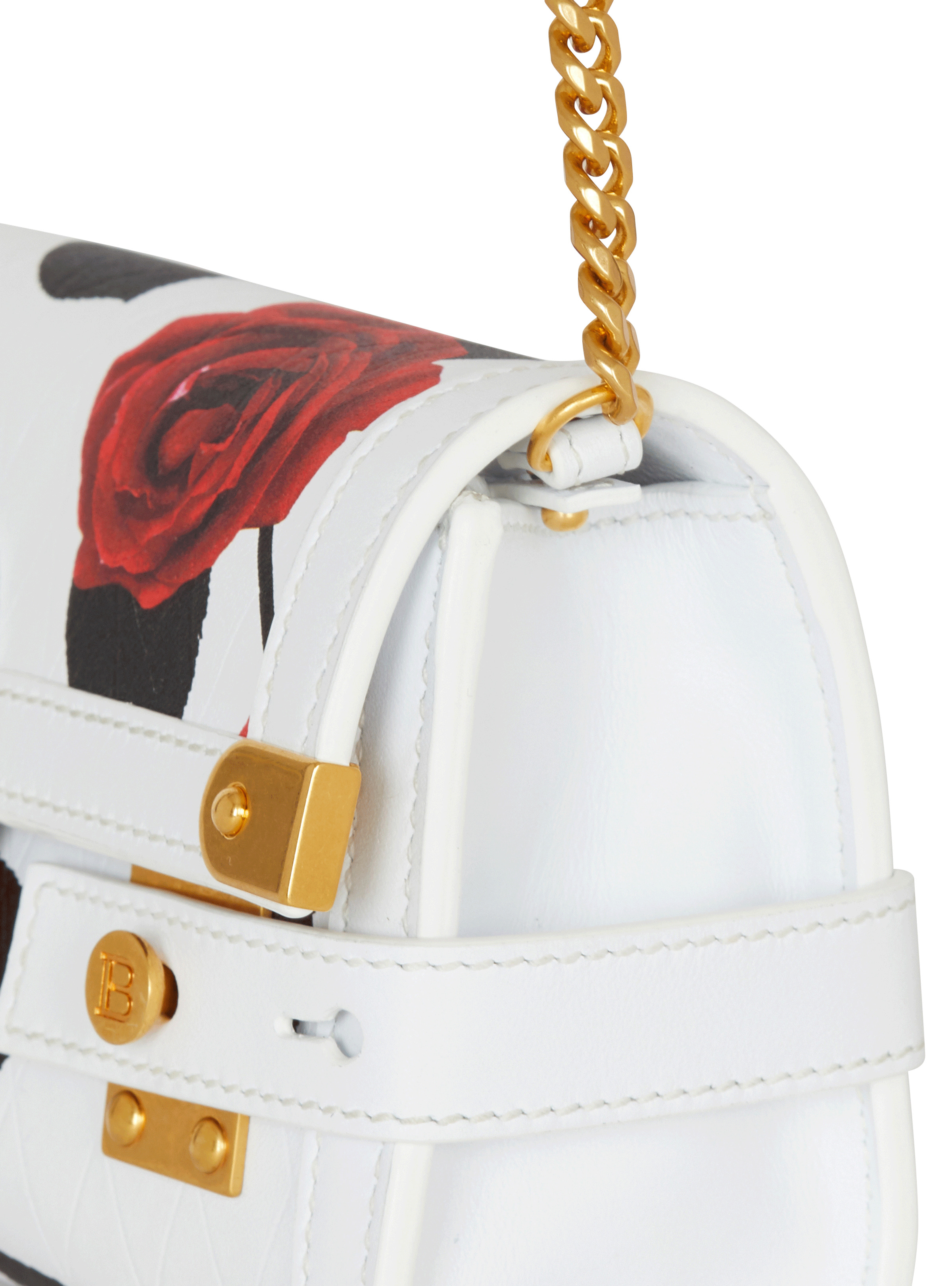 Calfskin B-Buzz Pouch 23 with a Roses print and embossed Grid motif - 5