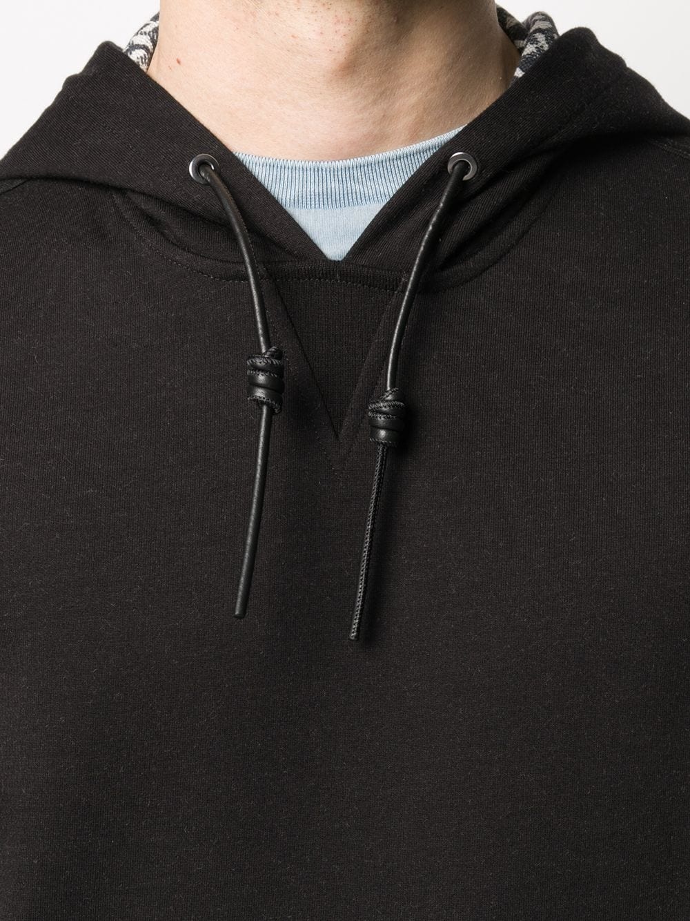 leather-drawcord hooded sweatshirt - 5