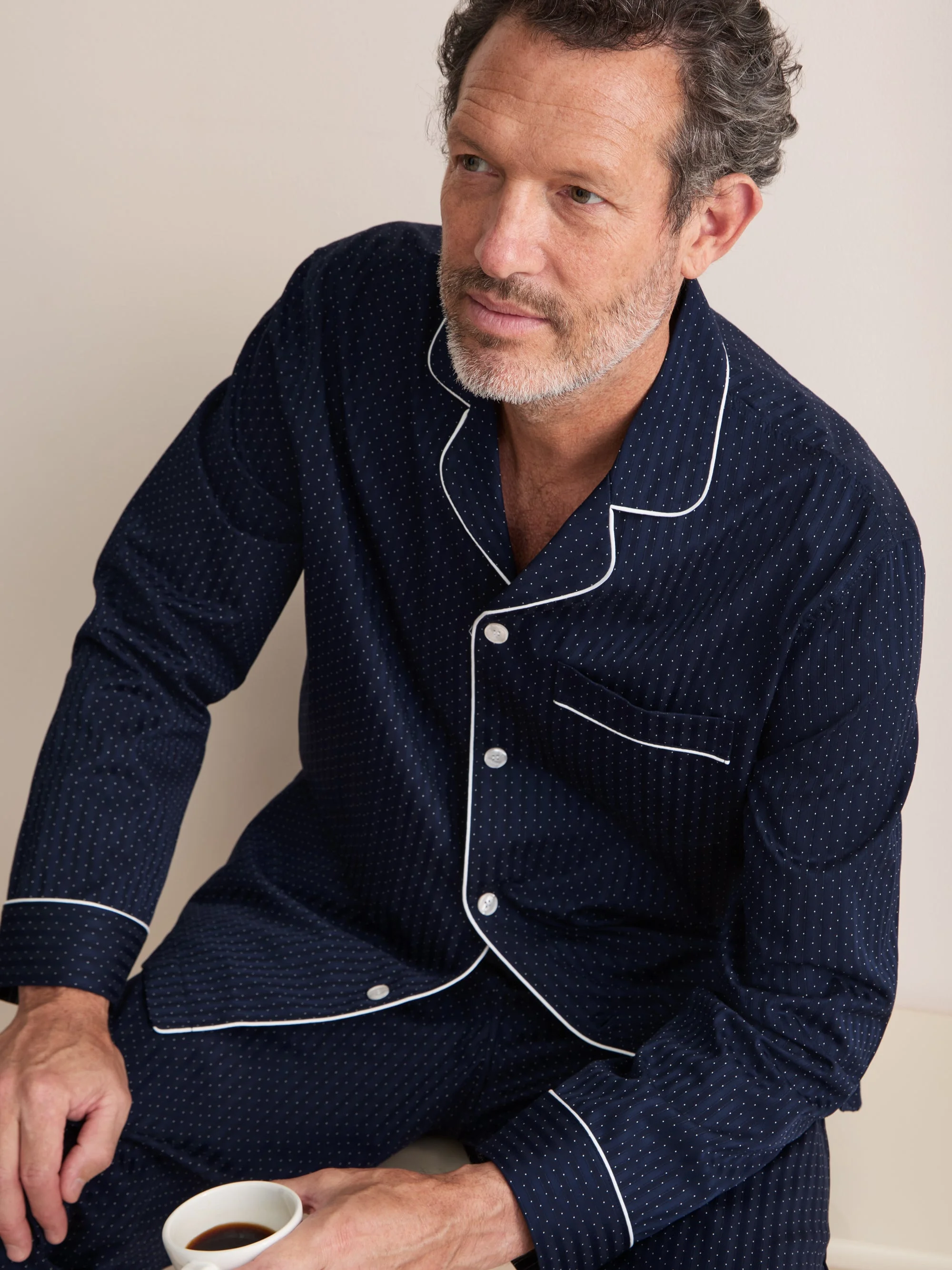 Royal Cotton Pajamas Navy Blue Pin Dot Stripe - 1