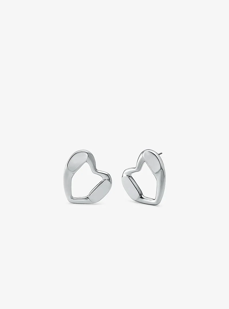 Precious Metal-Plated Brass Heart Stud Earrings - 1