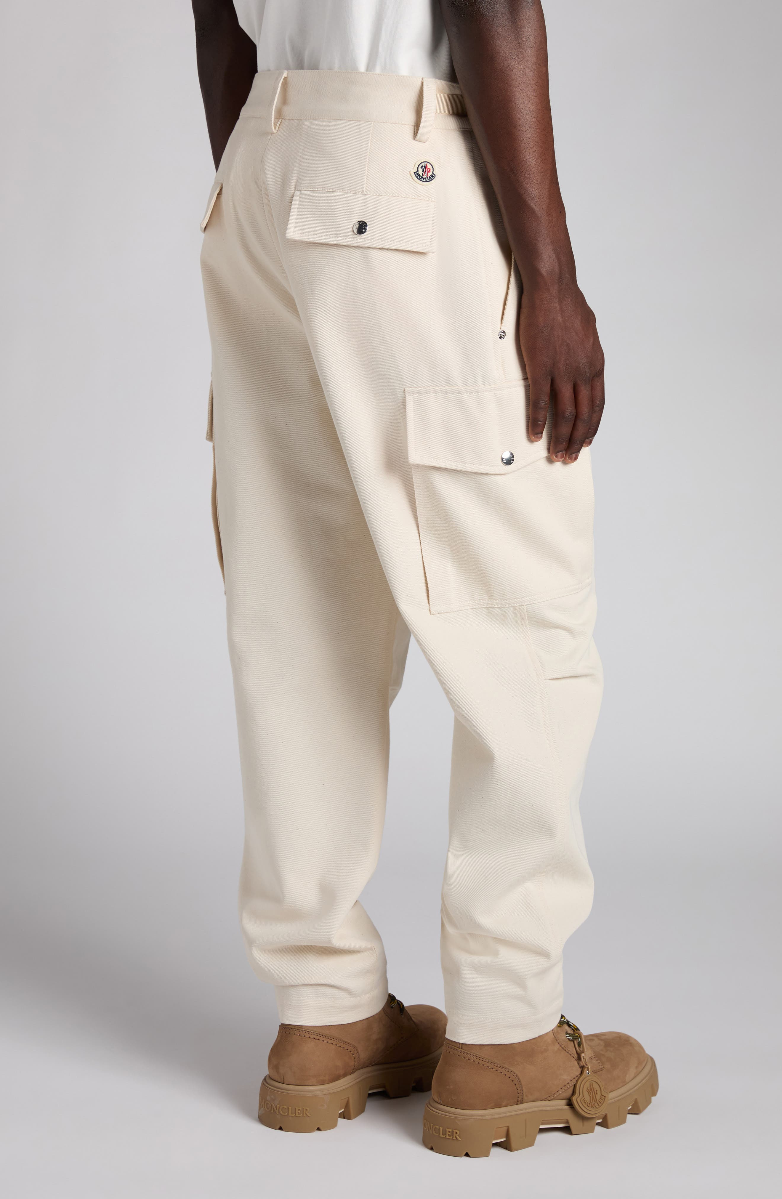 Moncler Pleated Cotton Stretch Twill Cargo Trousers in Baby Powder at Nordstrom - 3