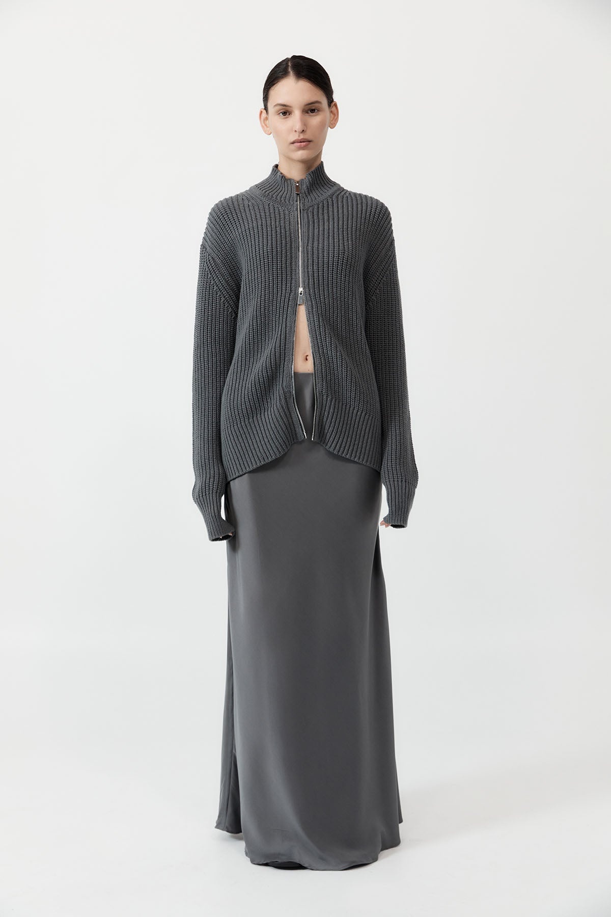 Zip Detail Cardigan - Smoke - 5