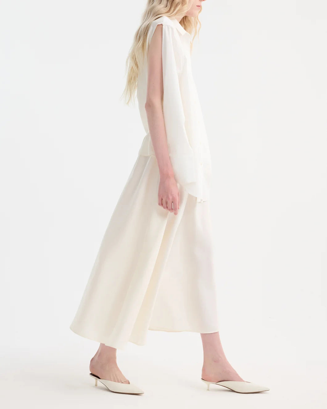 POPLIN SILK COMBINED GILET-DRESS  | OPTIC WHITE - 4