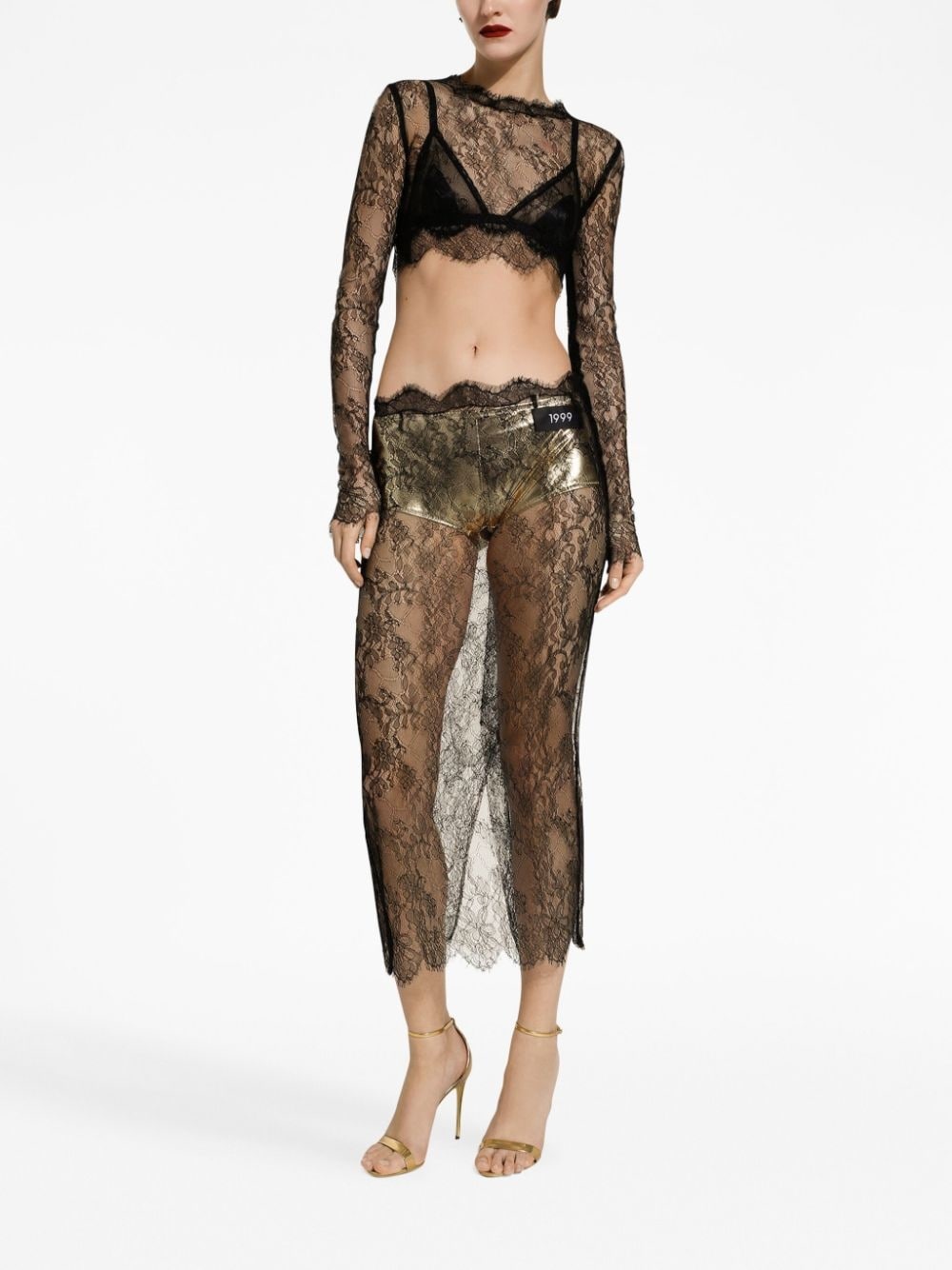 sheer lace cropped top - 2