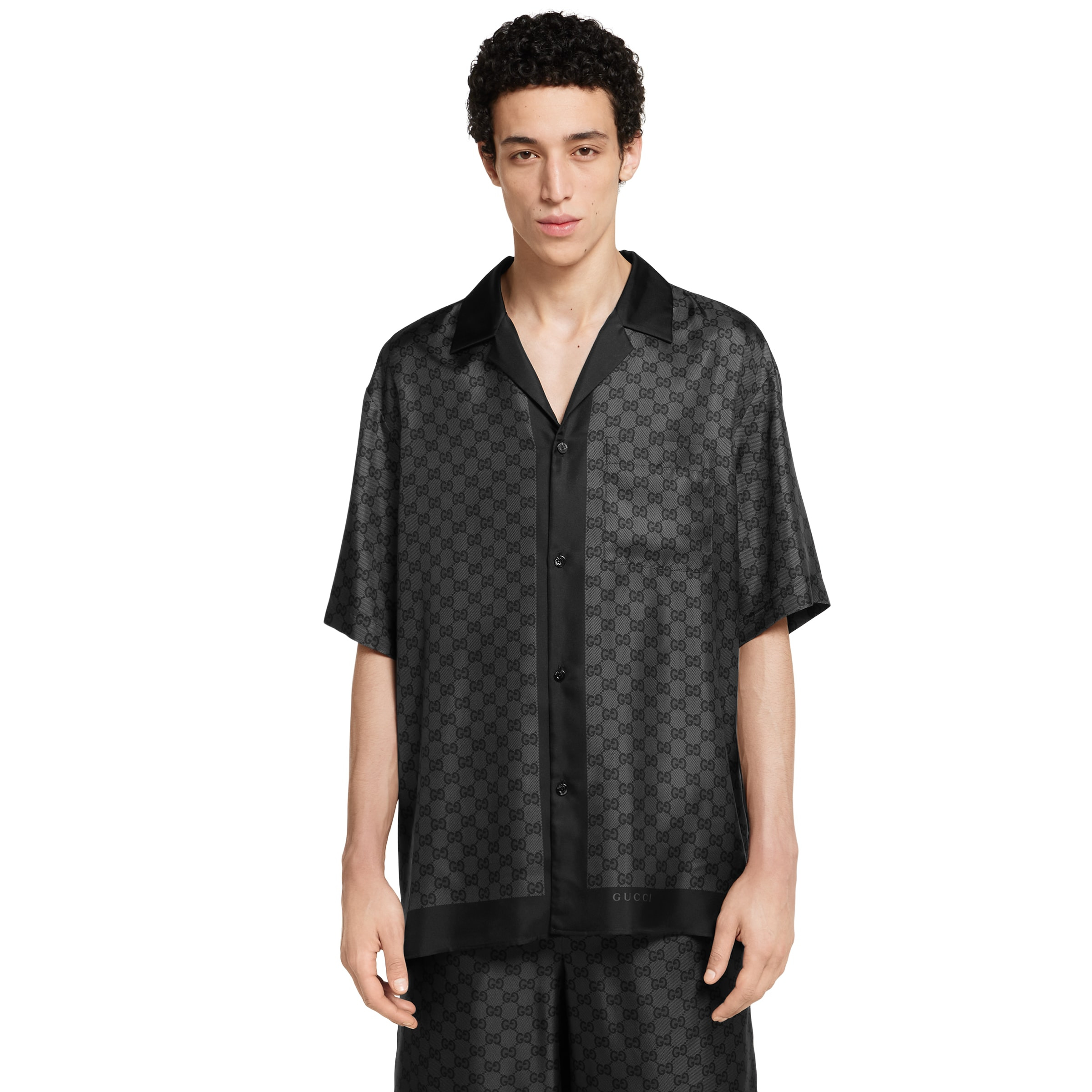 Printed silk twill bowling shirt - 3