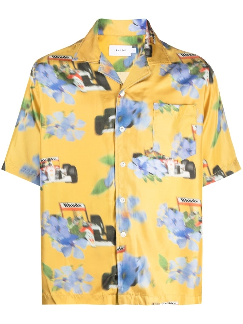 floral-print silk shirt - 1