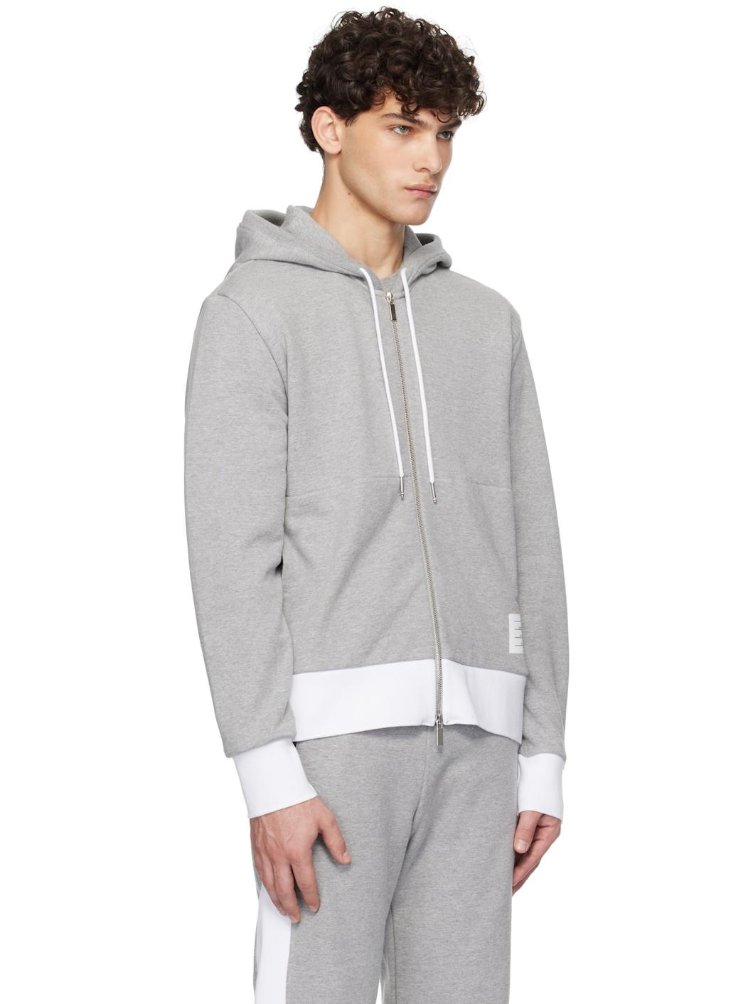 Gray Classic 4-Bar Jersey Zip-Up Hoodie - 2