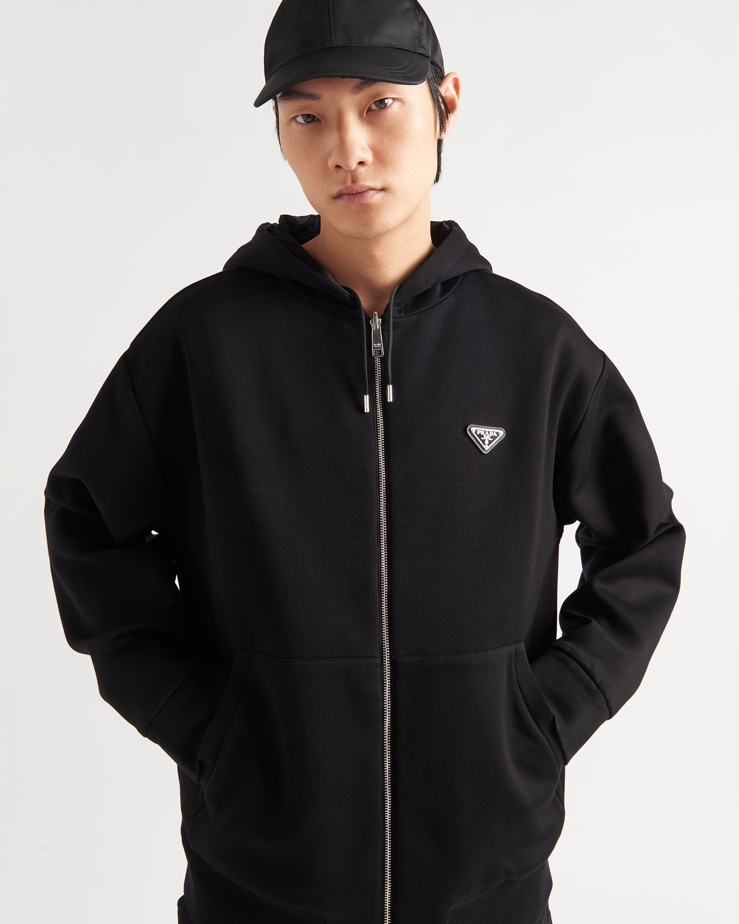 Reversible cotton fleece and  Re-Nylon hoodie - 4