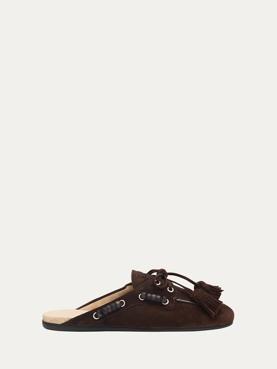 Suede Tassel Mocassin Mules - 1