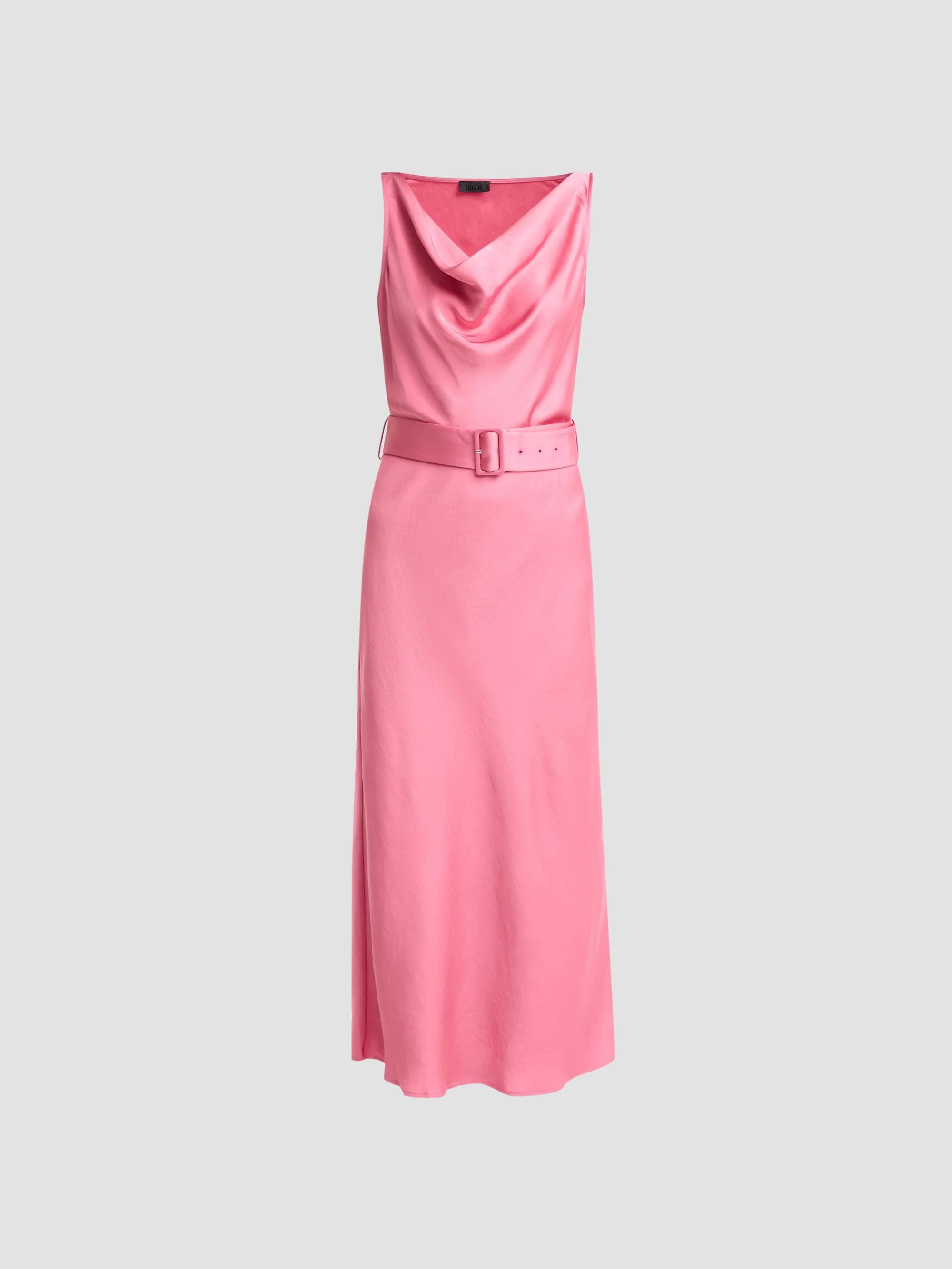 Women's Belted Lightweight Satin Midi Dress - Rouge - 1