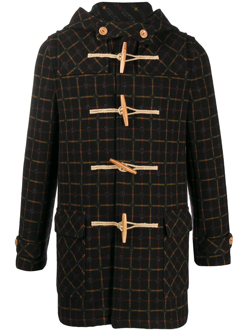 checked hooded duffle coat - 1