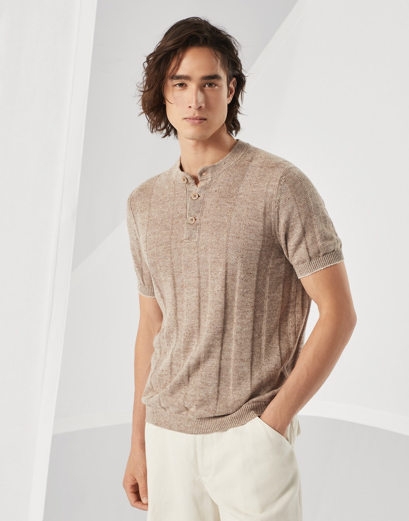 Brunello Cucinelli Linen and cotton textured rib knit T-shirt with