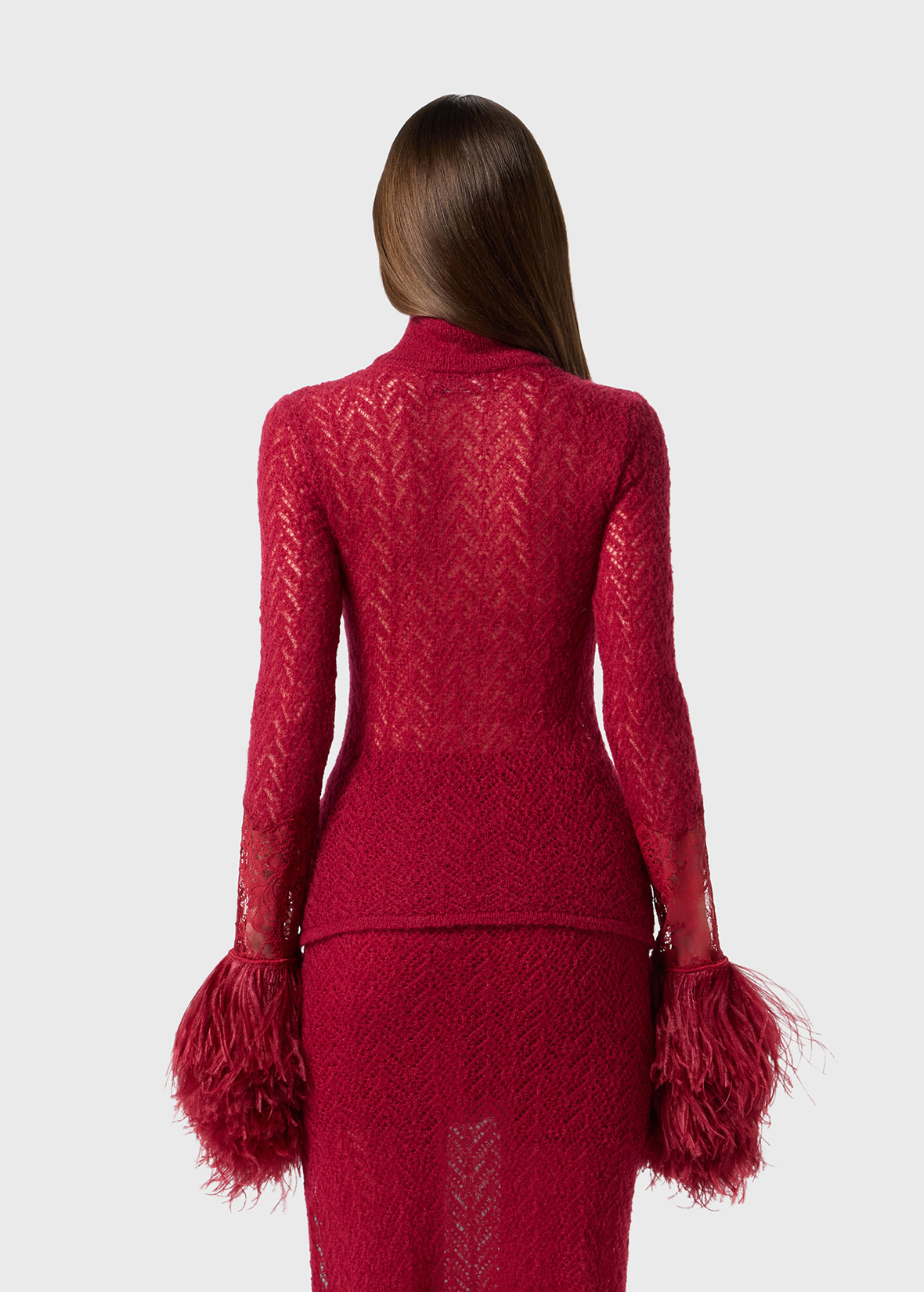 LACE AND MARABOU FEATHER OVERLAY SWEATER - 4