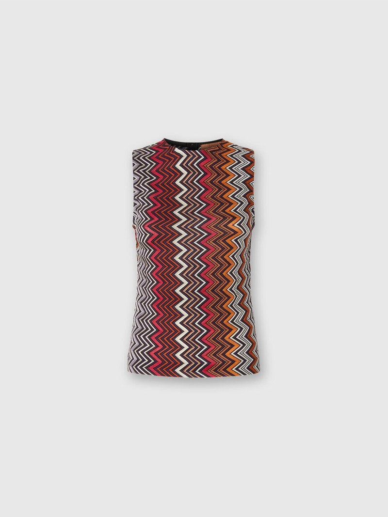 Sleeveless top in wool and zigzag viscose 1