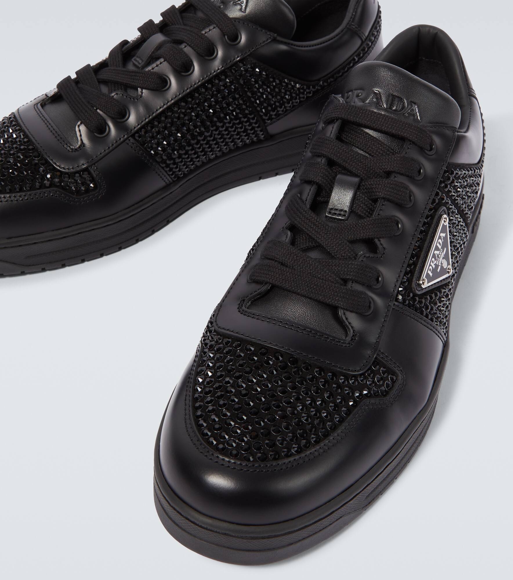 Downtown crystal-embellished leather sneakers - 3