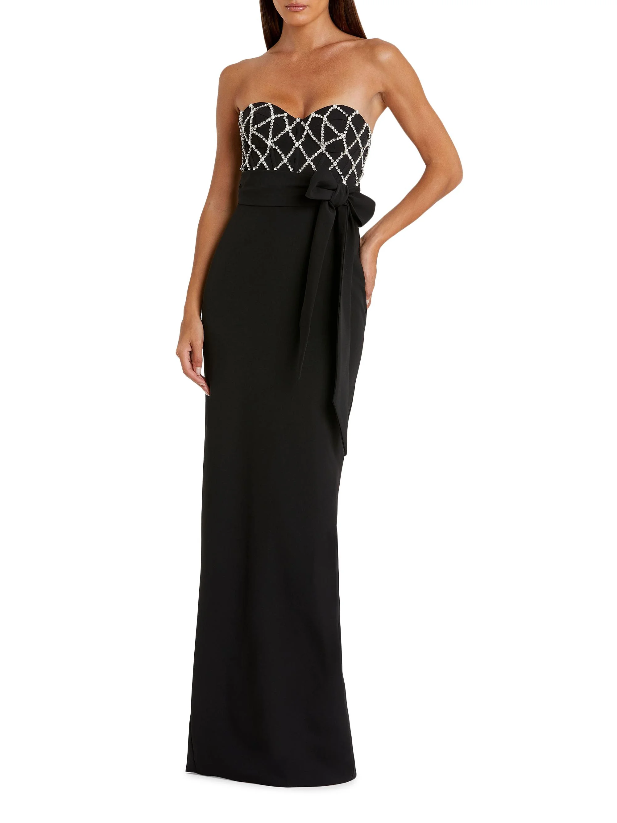 Women's Crystal-Embellished Crêpe Strapless Bustier Gown - Black - 1
