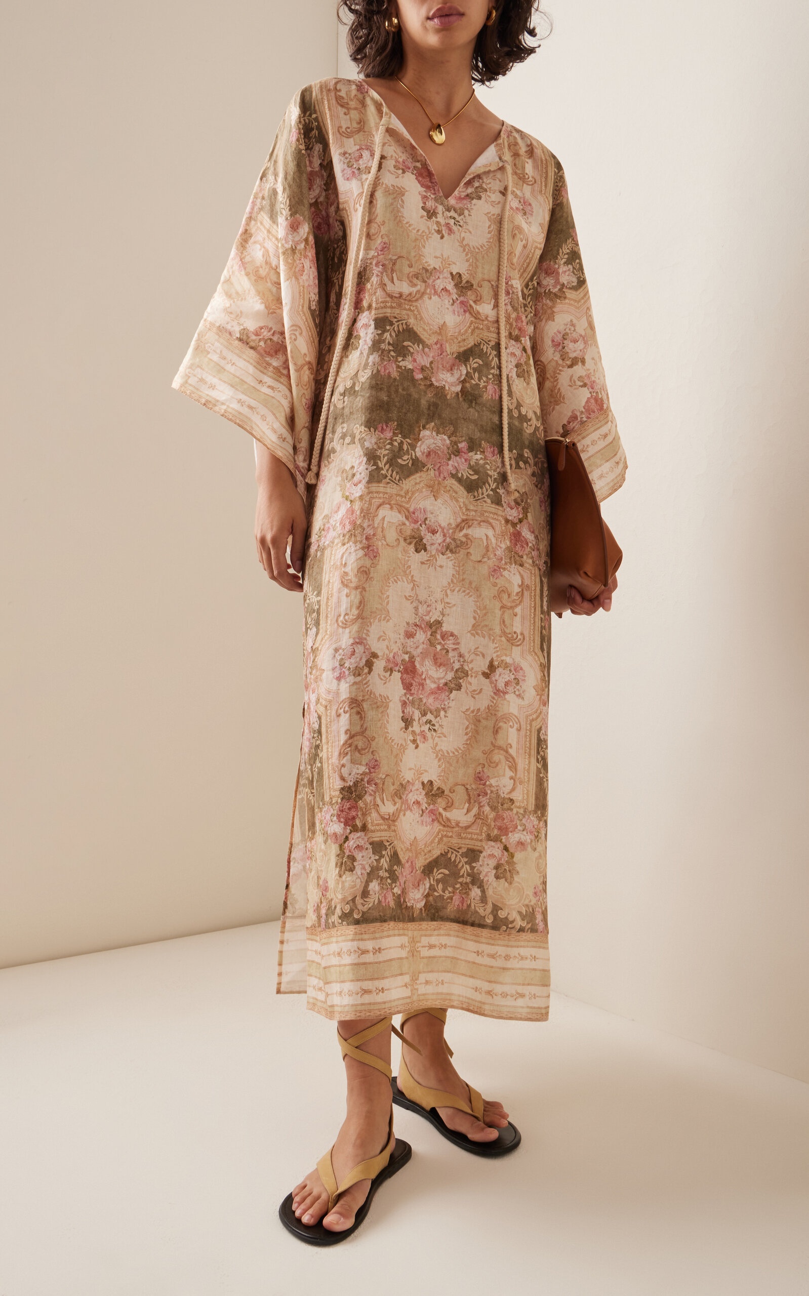 August Linen Midi Caftan Dress multi - 2