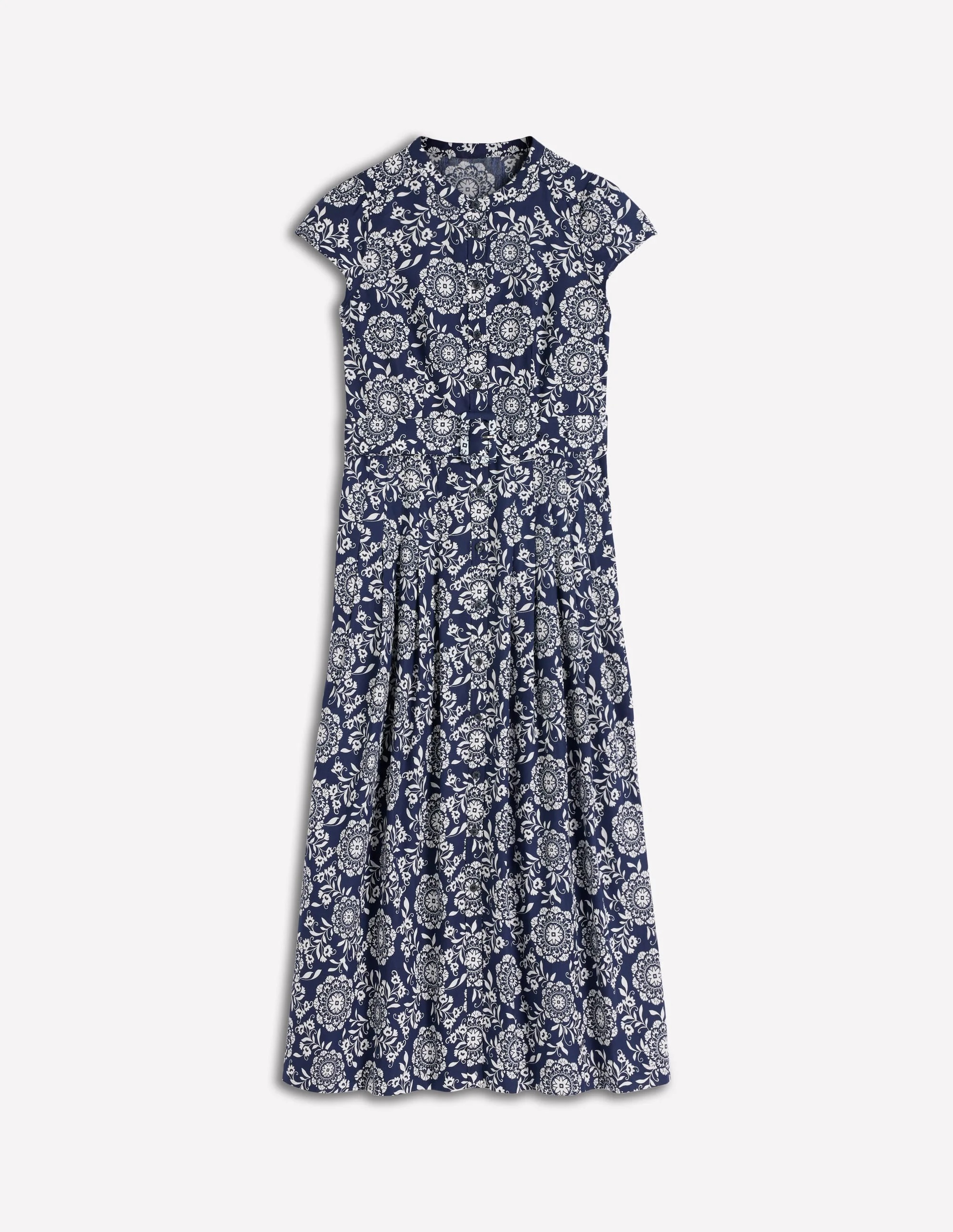 Arabella Cotton Maxi Dress-Navy, Decorative Blossom - 1