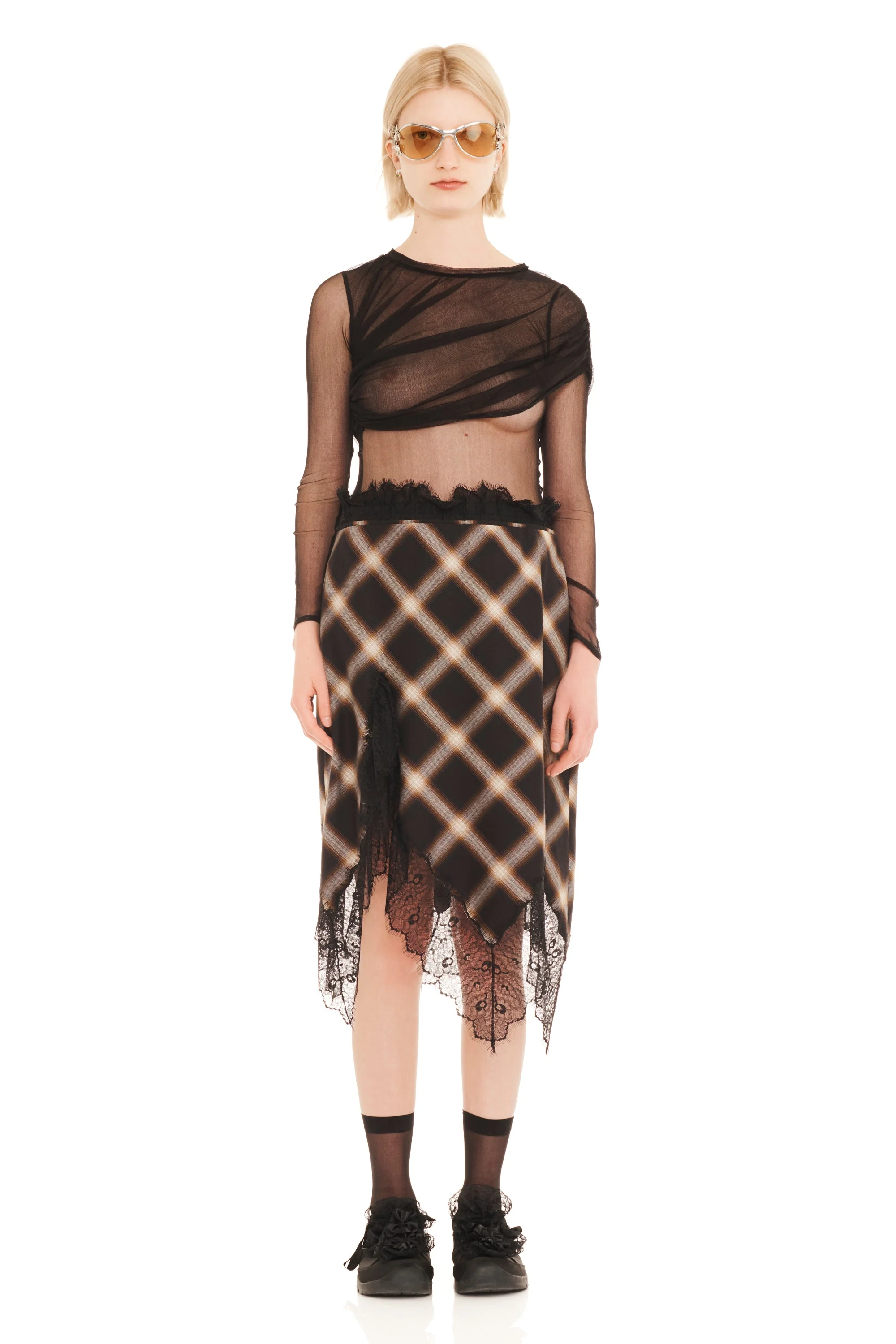 BLACK PLAID WATERLILY SKIRT - 1