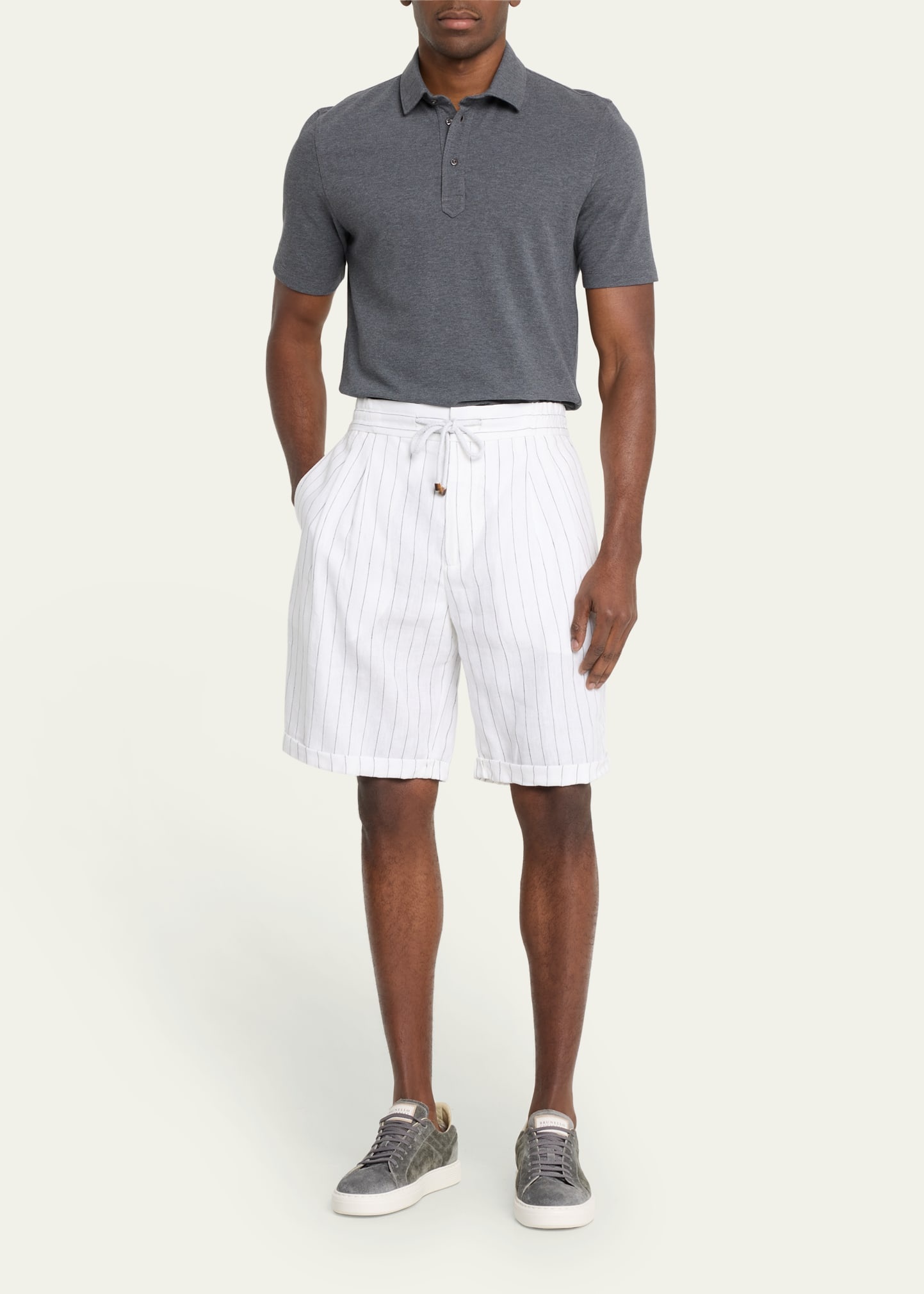 Men's Stripe Linen Bermuda Shorts - 2