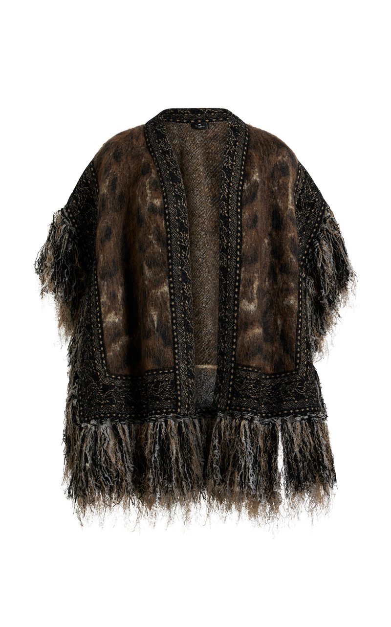 Fringed Knit Cape brown 1