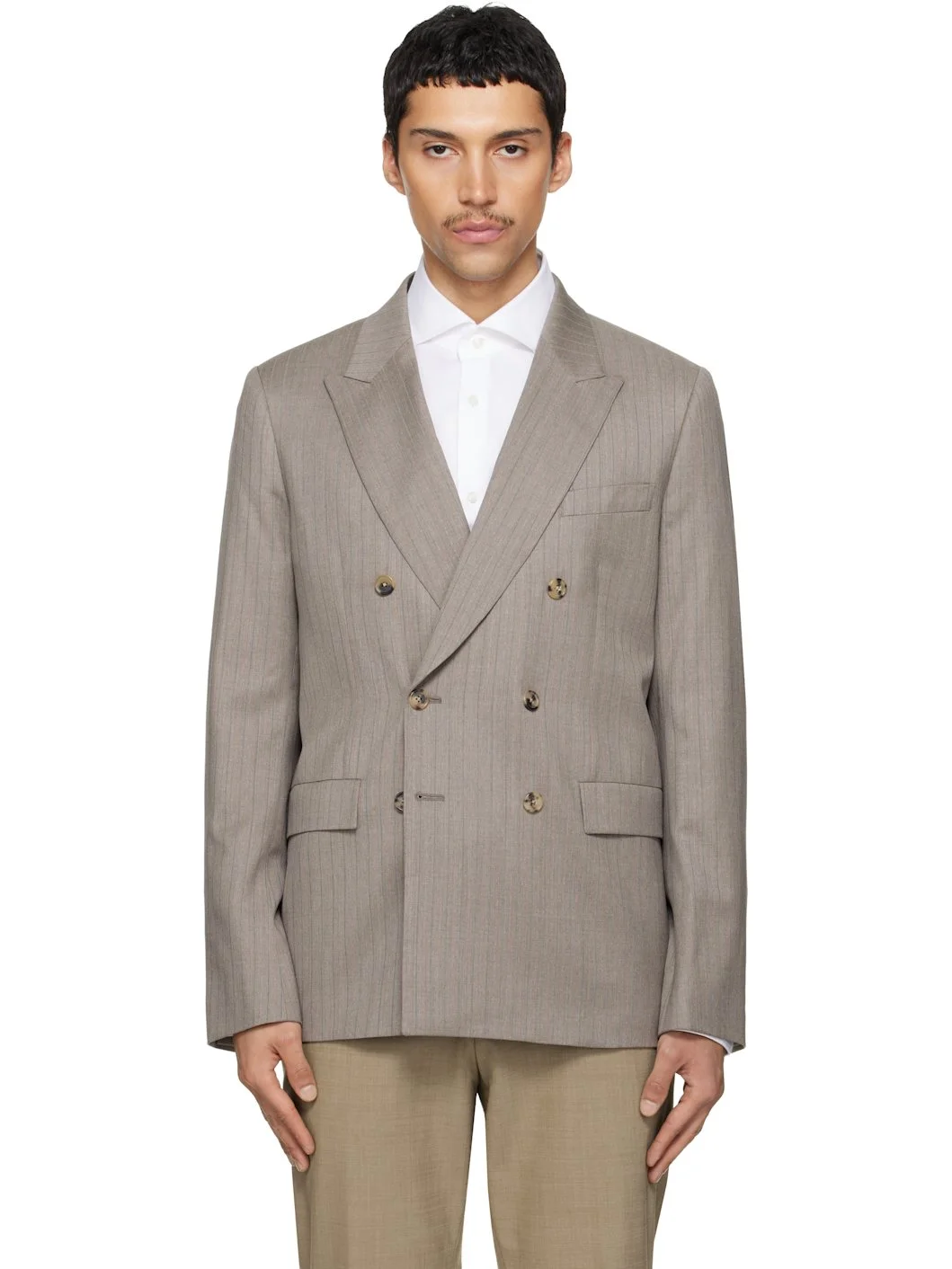 Taupe Striped Blazer - 1