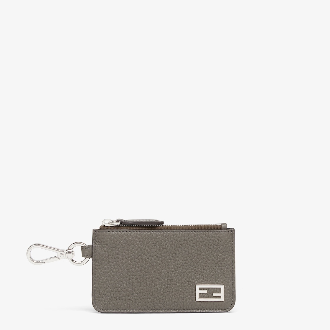 Card holder with purse. Made of gray Cuoio Romano leather. Contrasting acid green back. FF Baguette  - 1