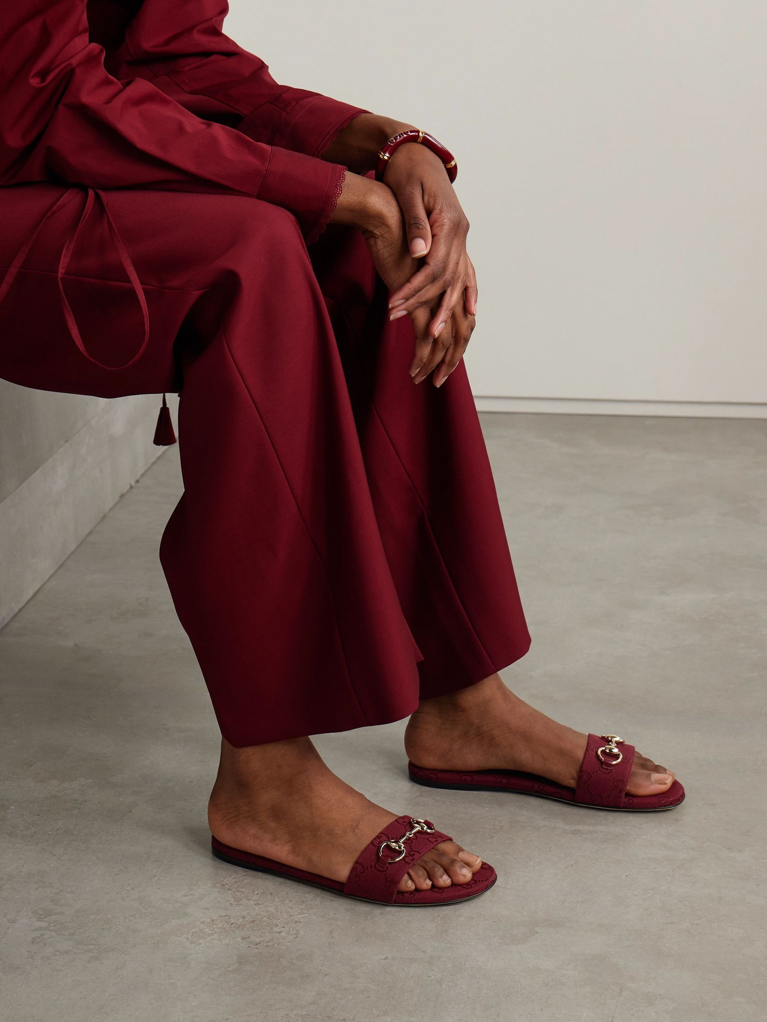 Siaga horsebit-detailed canvas-jacquard slides Burgundy - 2