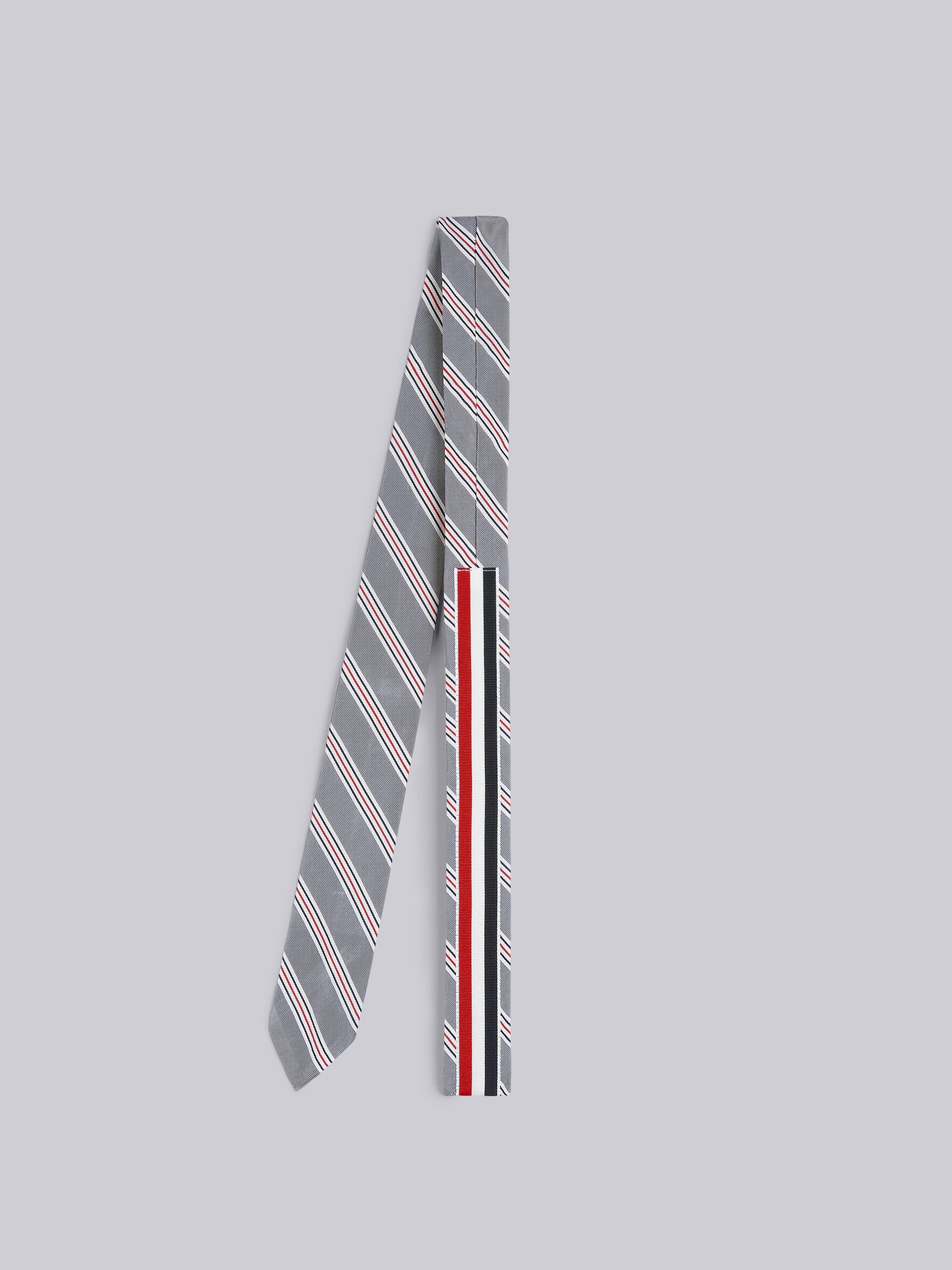 Medium Grey Silk Cotton Jacquard Tricolor Hairline Stripe Tie - 3