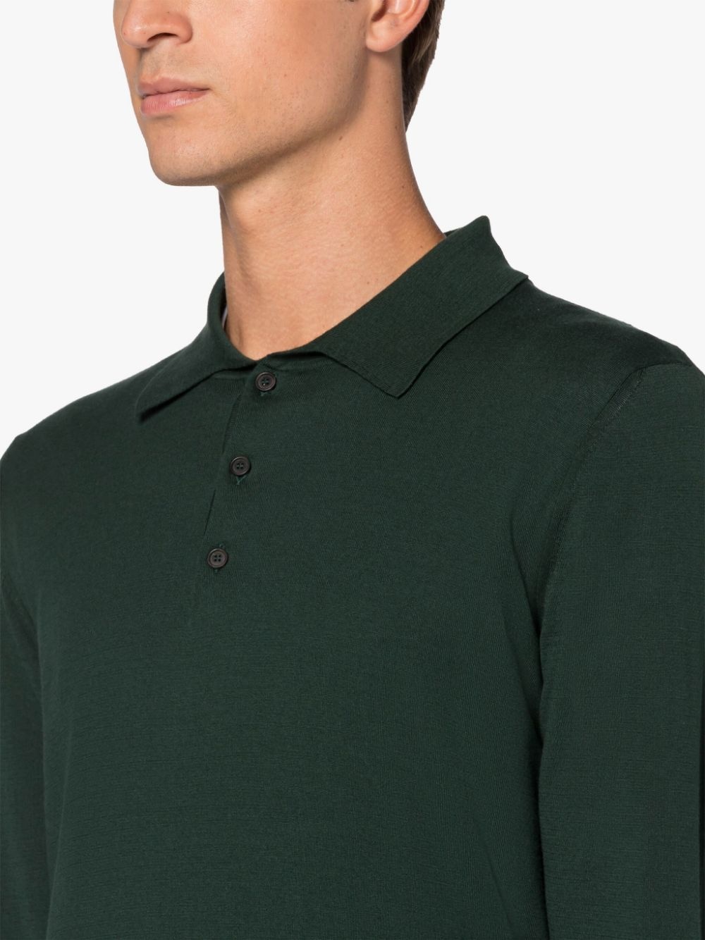 BOTTLE GREEN COTTON LONG SLEEVE POLO SHIRT - 5