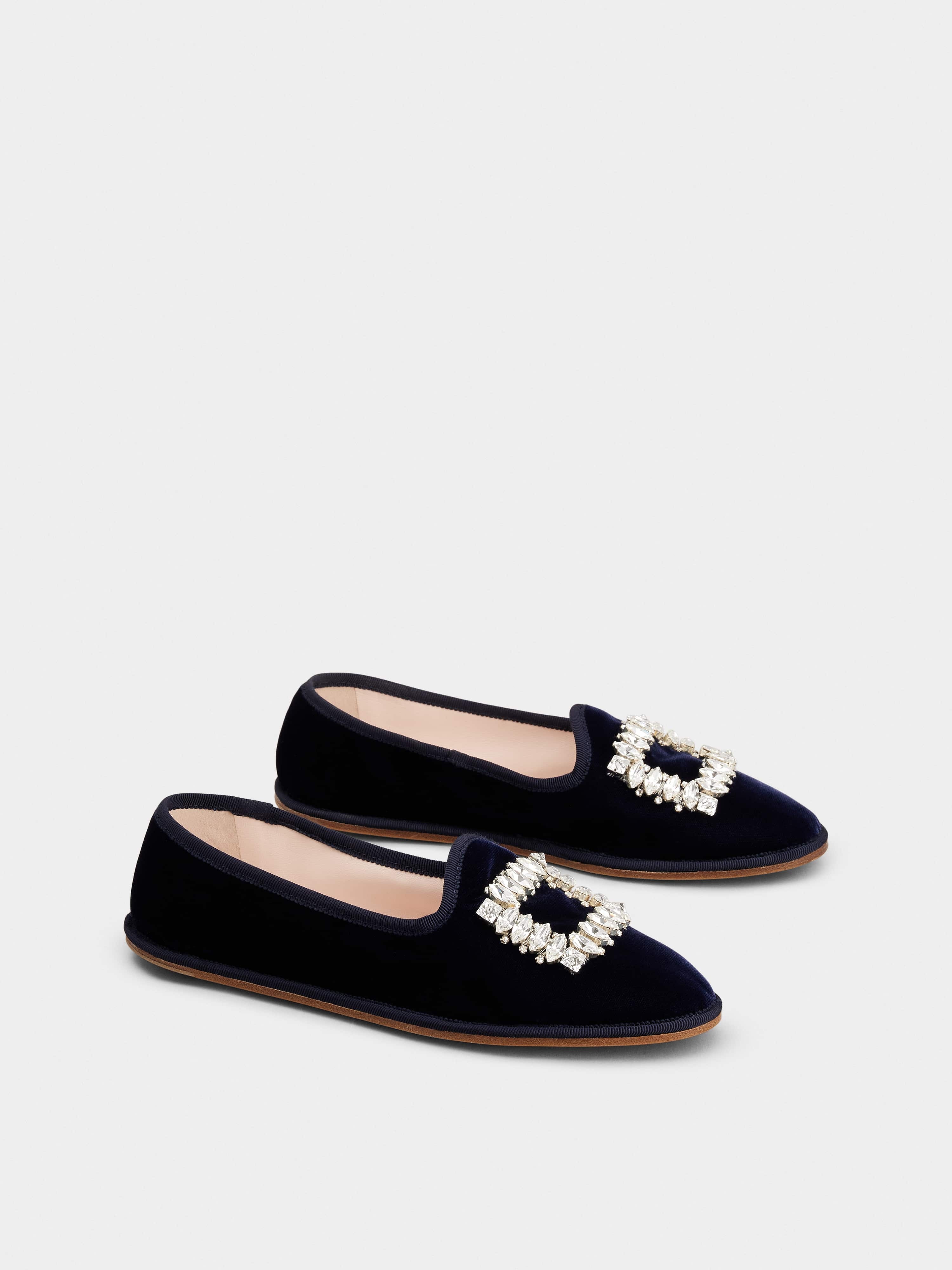 Babby Viv' Embroidered Rhinestone Buckle Slippers in Velvet - 3