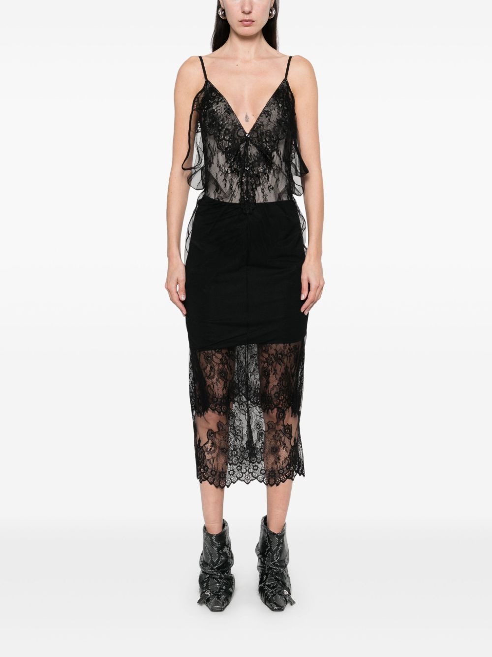 tulle-overlay midi dress - 2