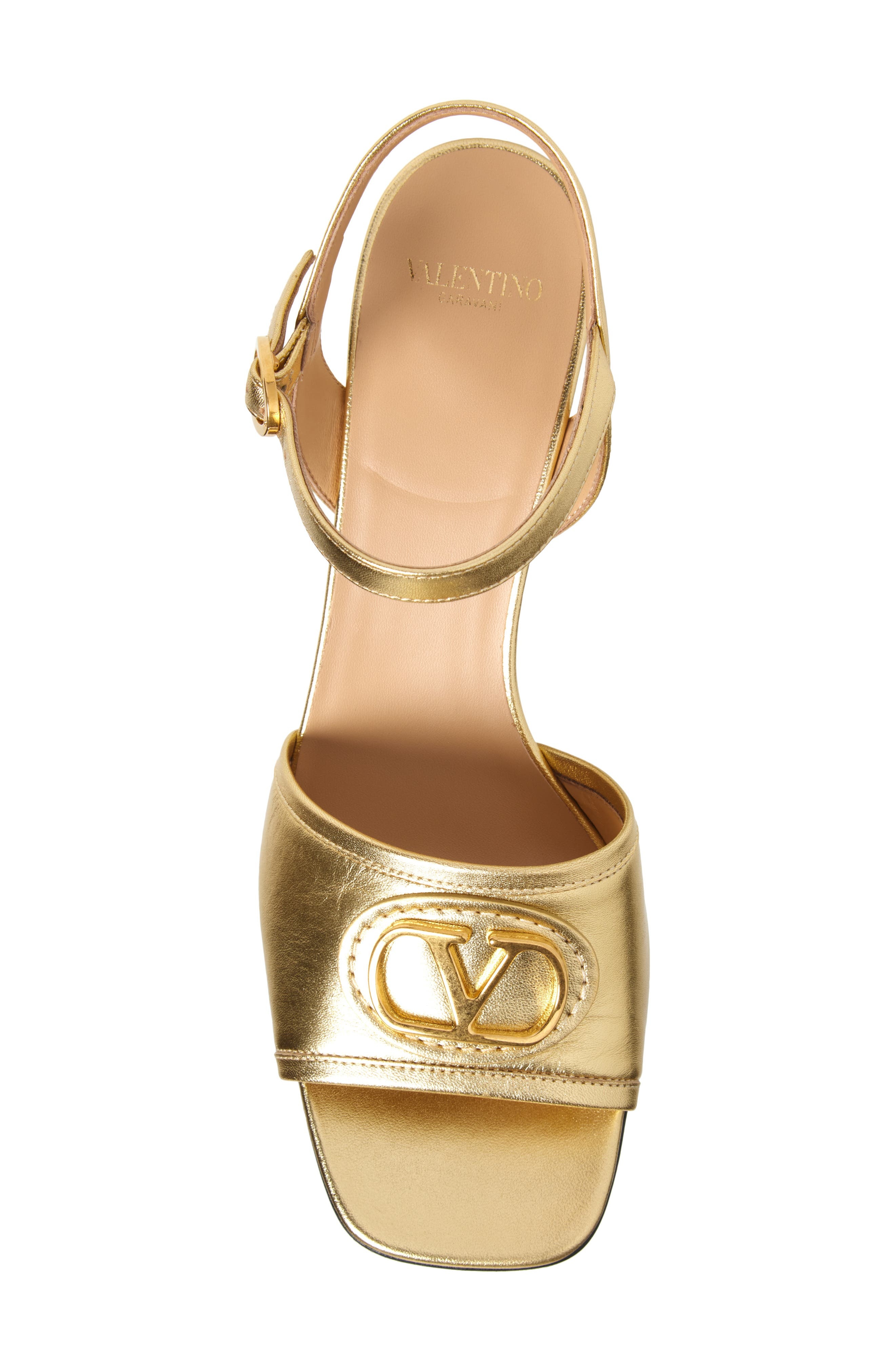 Valentino Garavani VLOGO Signature Metallic Leather Sandal in Antique Brass at Nordstrom - 4