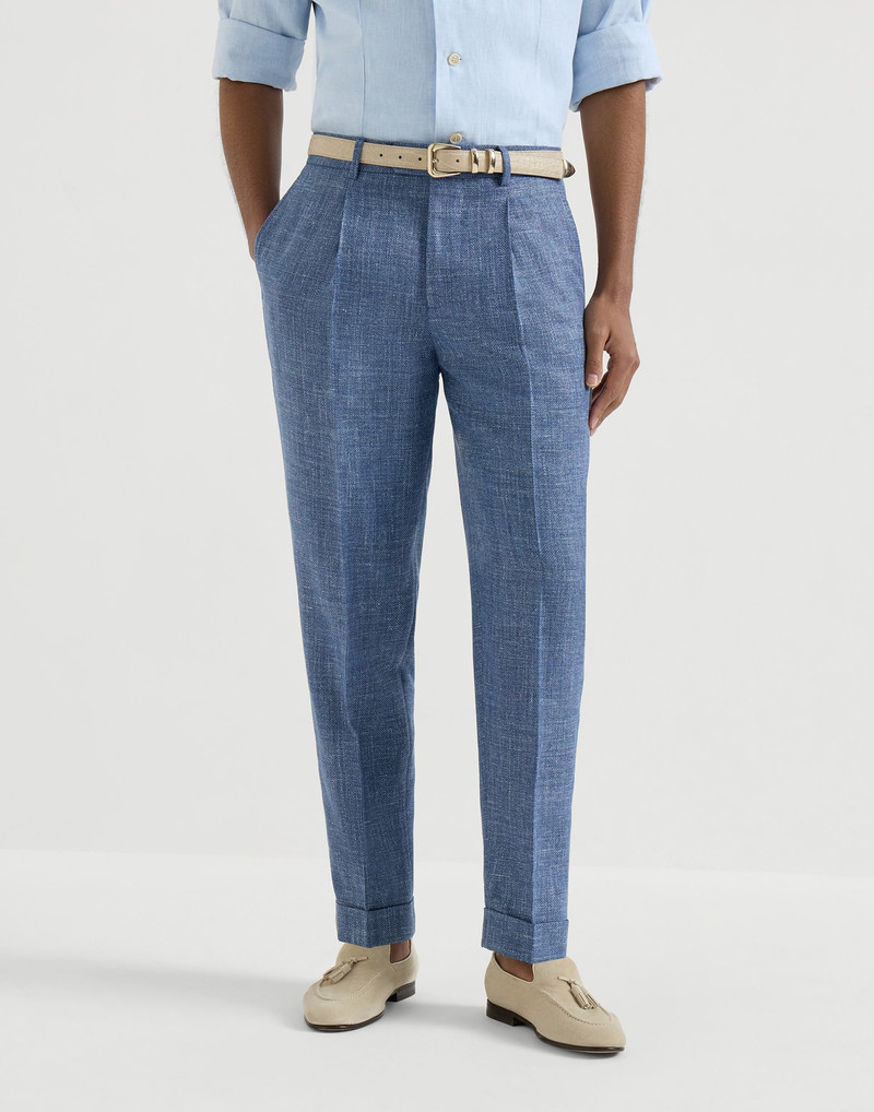Virgin wool, silk and linen hopsack trousers with pleat 2
